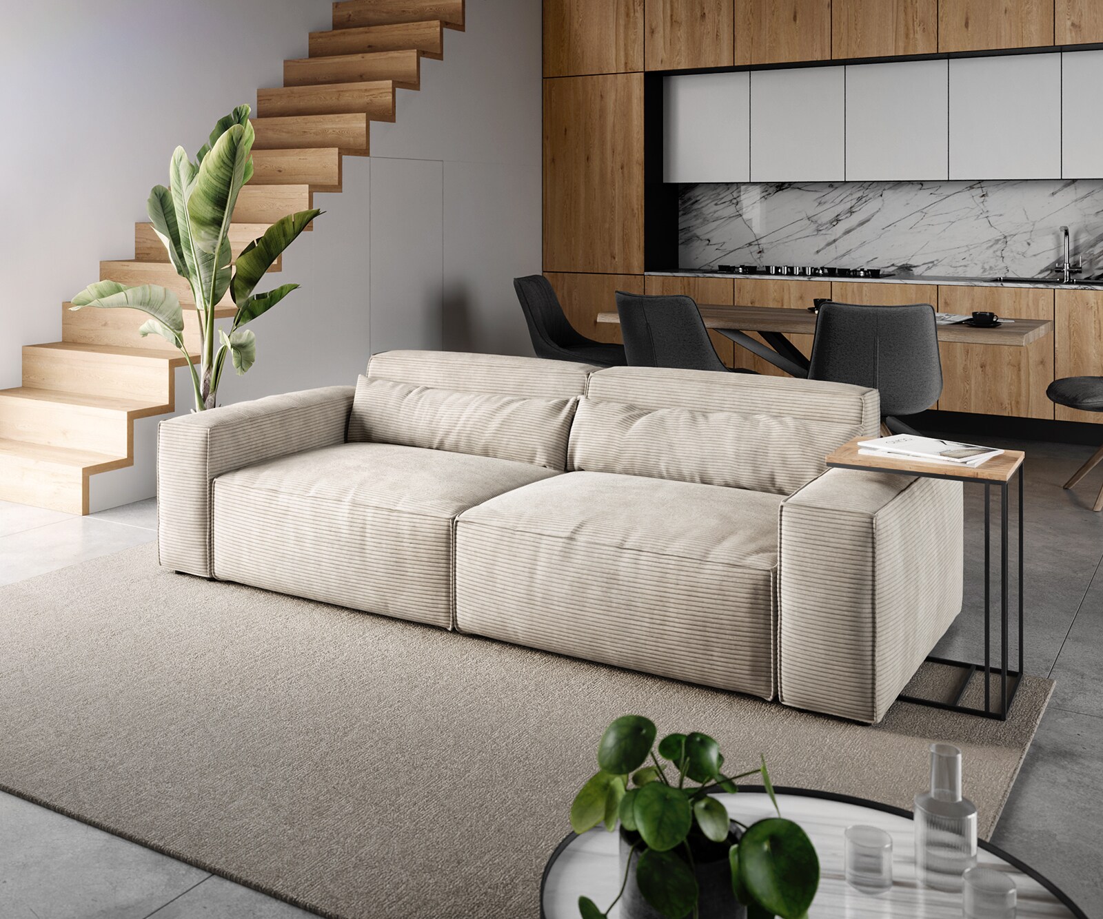 Duża sofa Sirpio 230x95 cm sztruks beżowy 1