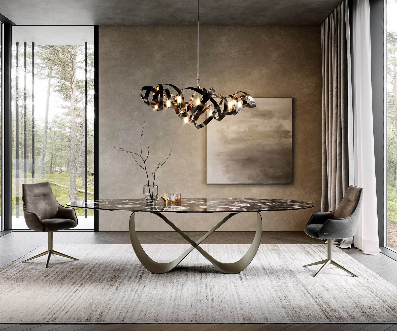 Stół do jadalni Edge owalny 280x130 cm ceramika Iris FMG Agatablack rama Infinity metal w kolorze tytanowym 1