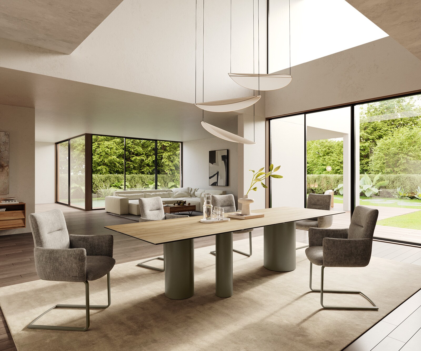 Stół do jadalni Edge 300x100cm ceramika Laminam® Sabbia kolor dębu rama Troa metal kolor tytanowy 6