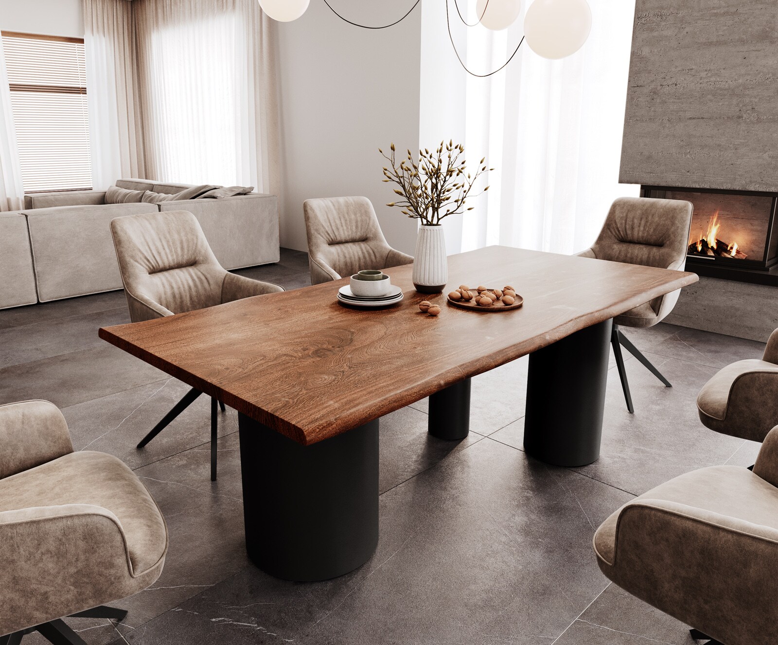 Stół do jadalni Edge 200x100 cm akacja brązowa rama Troa metal czarny 1
