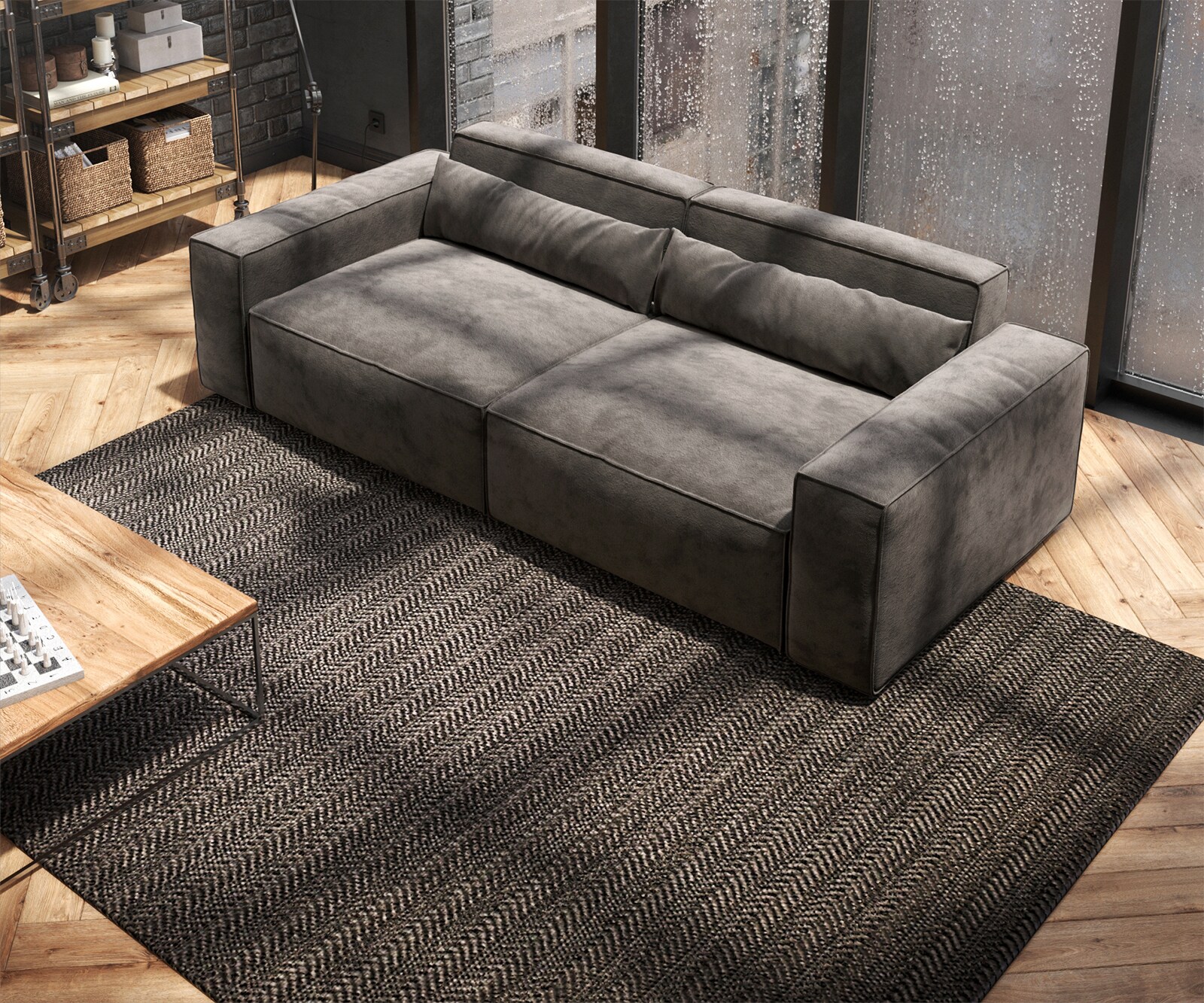 Duża sofa Sirpio 230x95 cm mikrofibra khaki-brąz 4