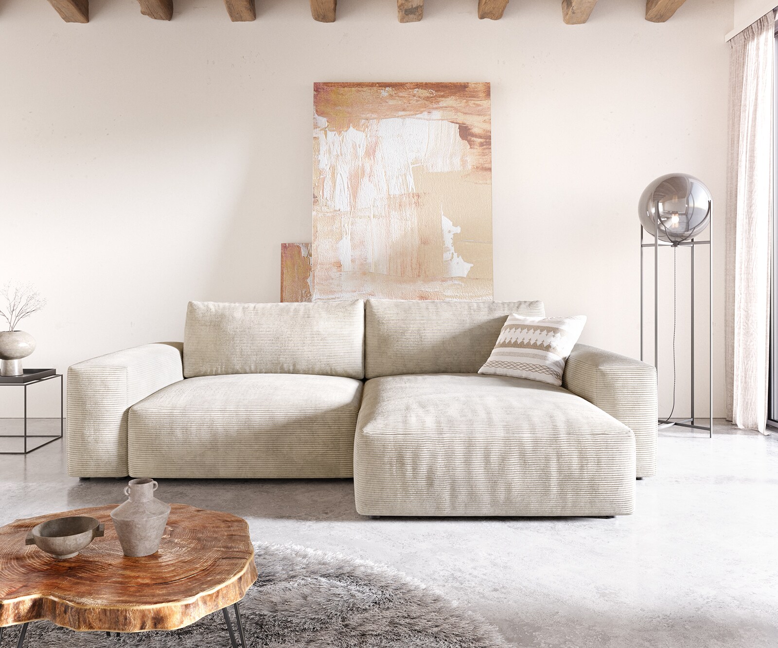 Sofa narożna Lanzo XL 270x180cm sztruks beżowy szezlong z możliwością zmiennego ustawienia 1