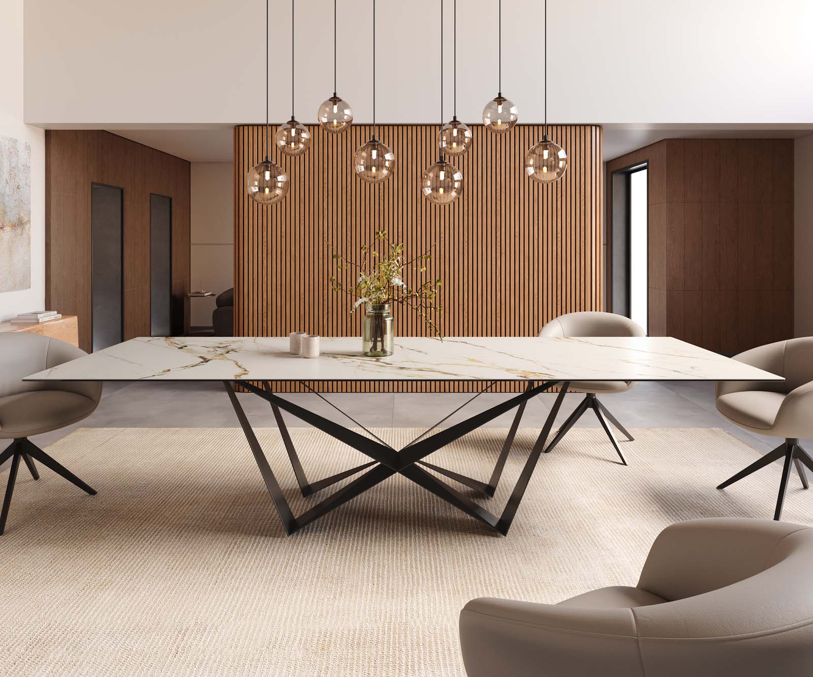 Stół do jadalni Edge 300x100cm ceramika Calacatta Luxe biało-złoto-szary rama Spider metal czarna 2