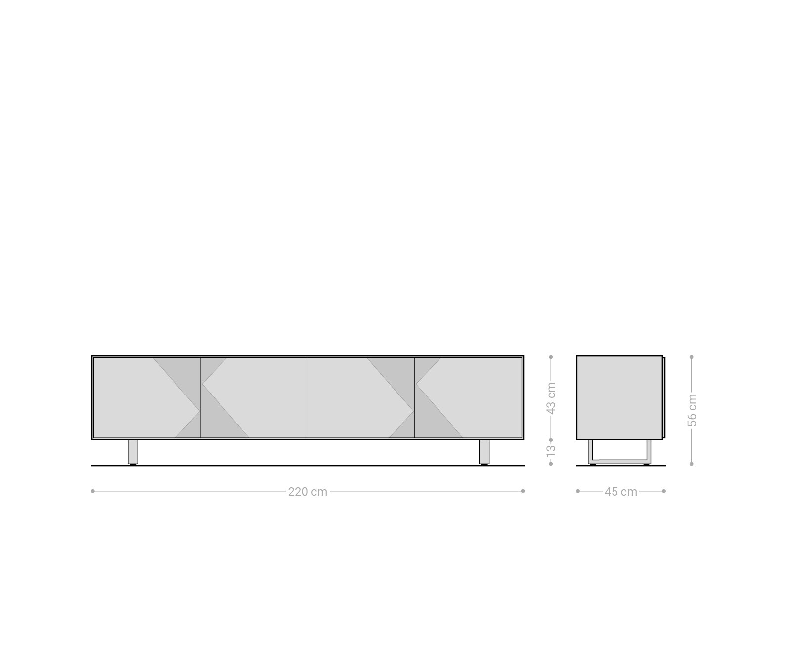 Szafka RTV Tereos 220 cm dąb naturalny efekt 3D 4 drzwi nóżki płozowe metal czarny 6