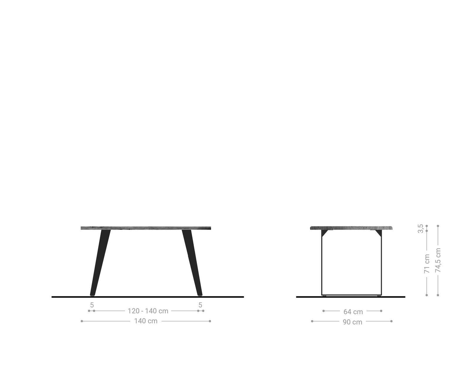 Stół do jadalni Edge 140x90cm akacja naturalna metal pochylona rama live-edge 5