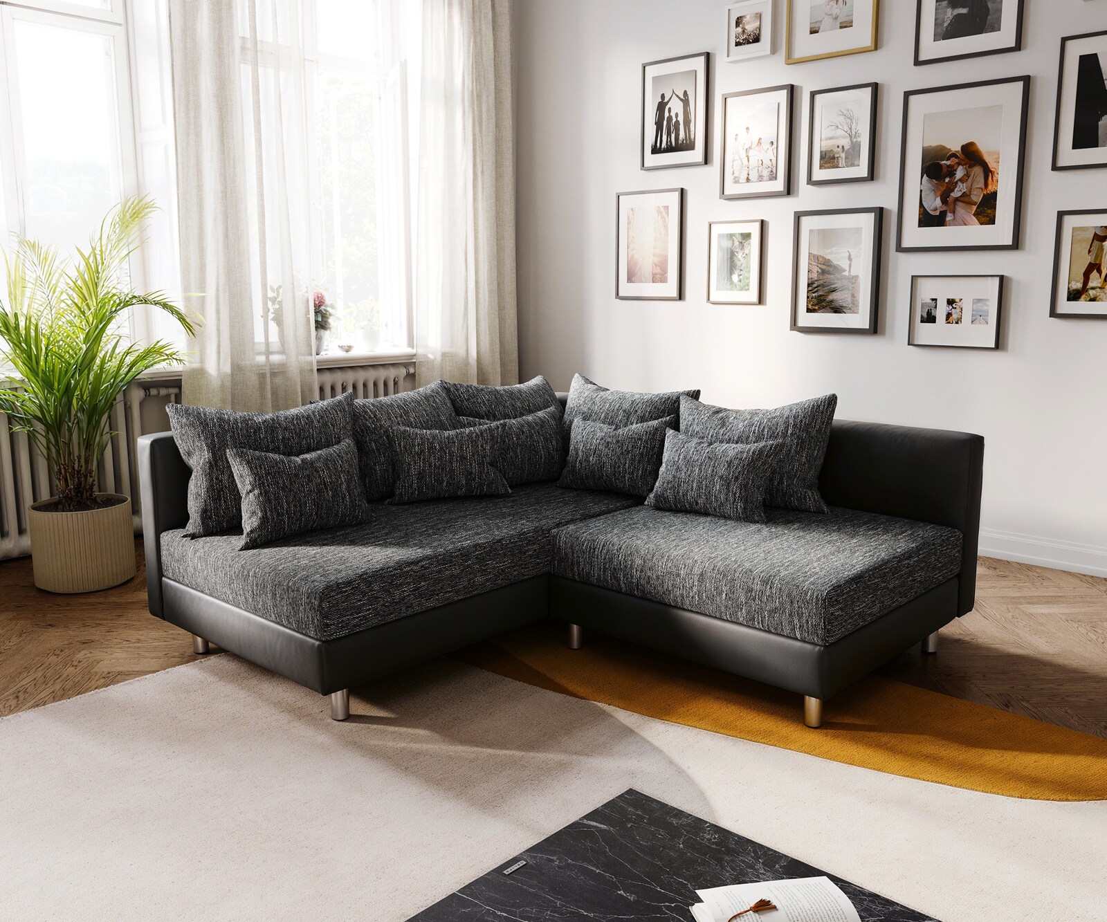 Sofa narożna Clovis czarna szezlong lewy modułowa z możliwością rozbudowy 1