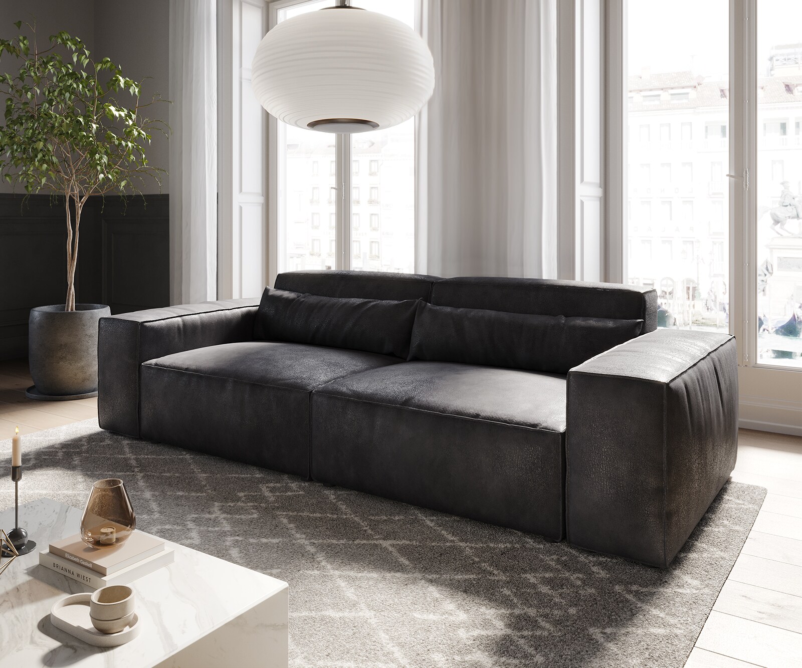 Duża sofa Sirpio 230x95 cm eko-skóra antracytowy vintage 1