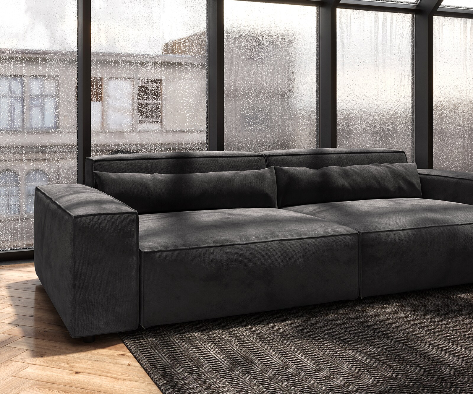 Sofa Sirpio XL 270x130cm mikrofibra czarna z pufem 5