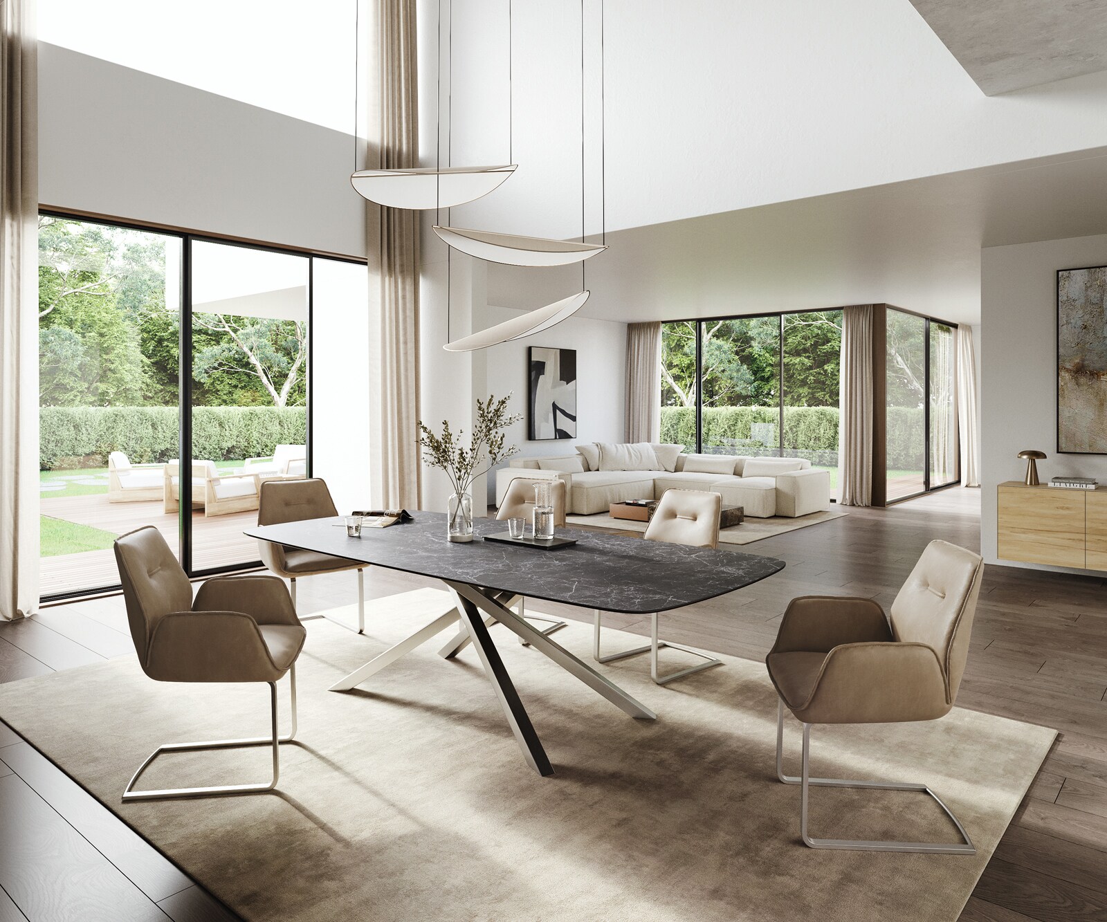 Stół do jadalni Edge w kształcie beczki 260x120 cm ceramika Laminam® Nero Greco antracytowa rama Cross stal nierdzewna 5
