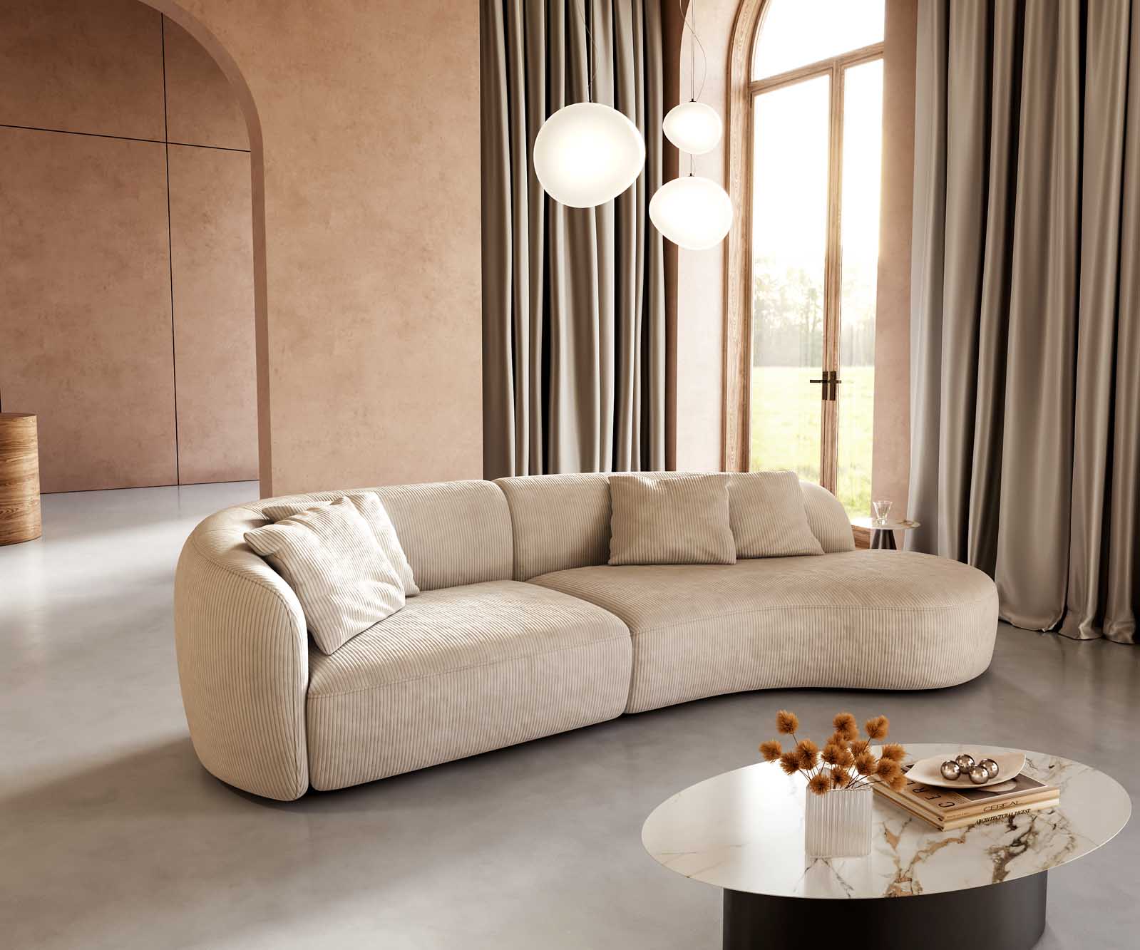 Sofa Mairi 330x160cm bouclé kremowo-biały 2