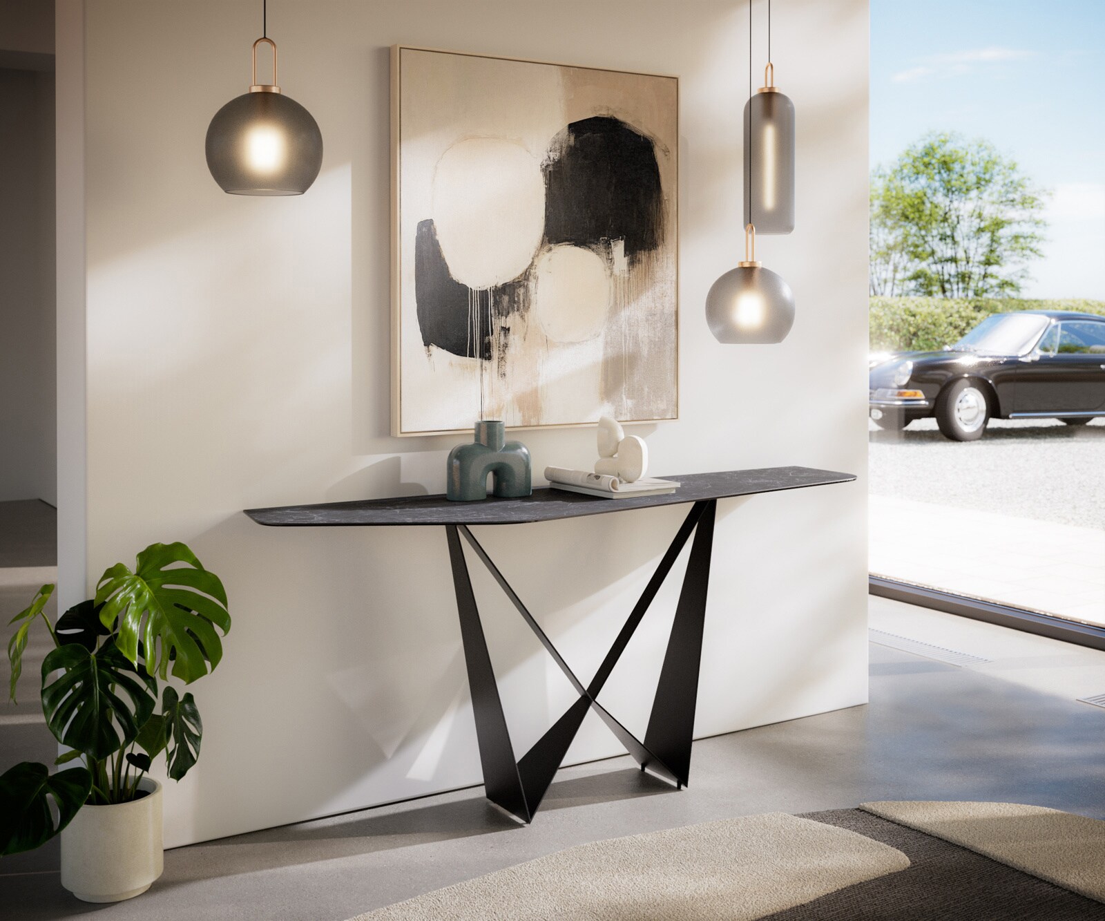 Konsola Edge wielokątna 180x50 cm ceramika Laminam® Nero Greco antracytowa podstawa Spios metal czarny 7