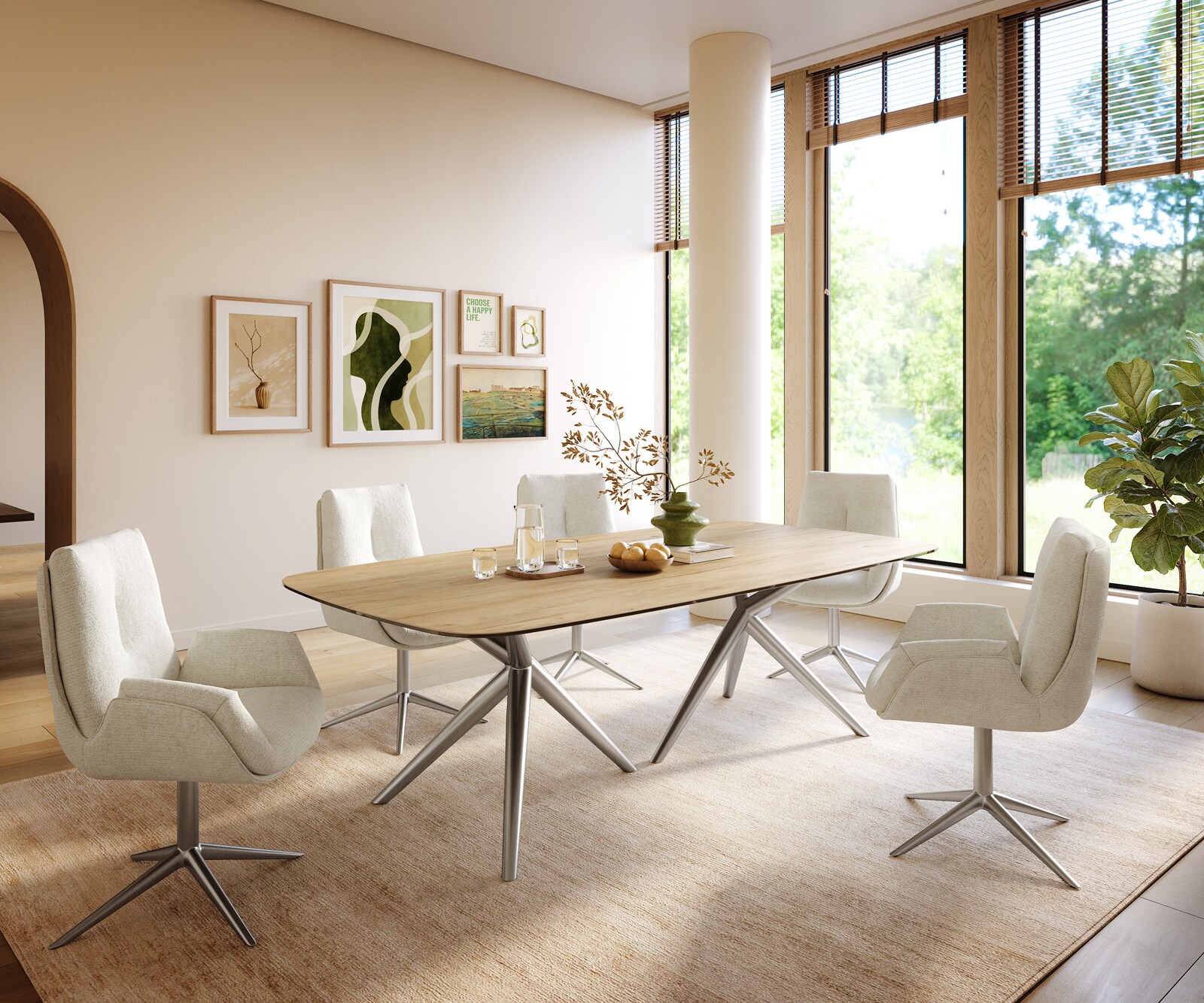 Stół do jadalni Edge w kształcie beczki 240x120cm ceramika Laminam® Sabbia kolor dębowy rama Estelar stal nierdzewna 6