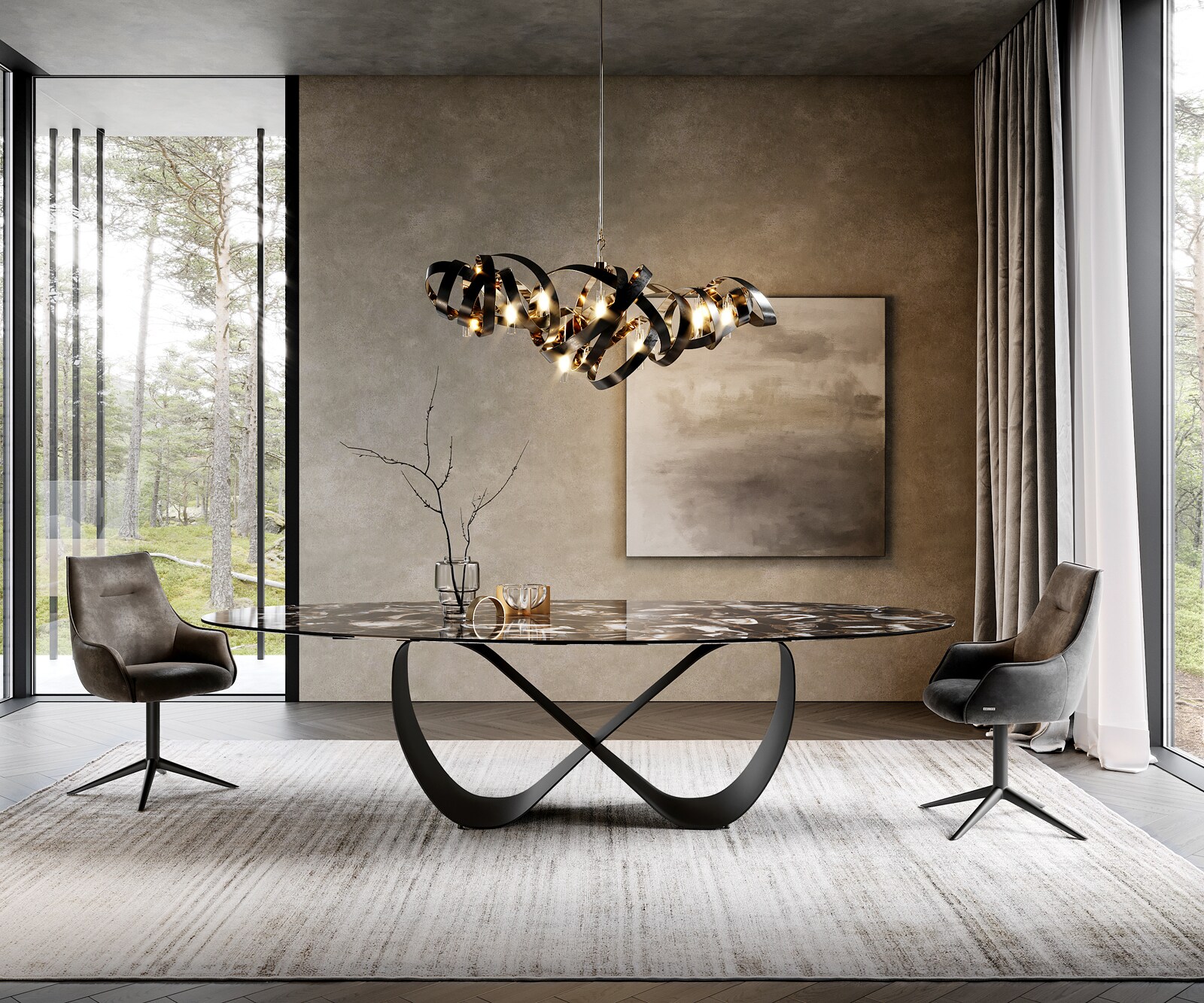 Stół do jadalni Edge owalny 280x130 cm ceramika Iris FMG Agatablack rama Infinity metal czarny