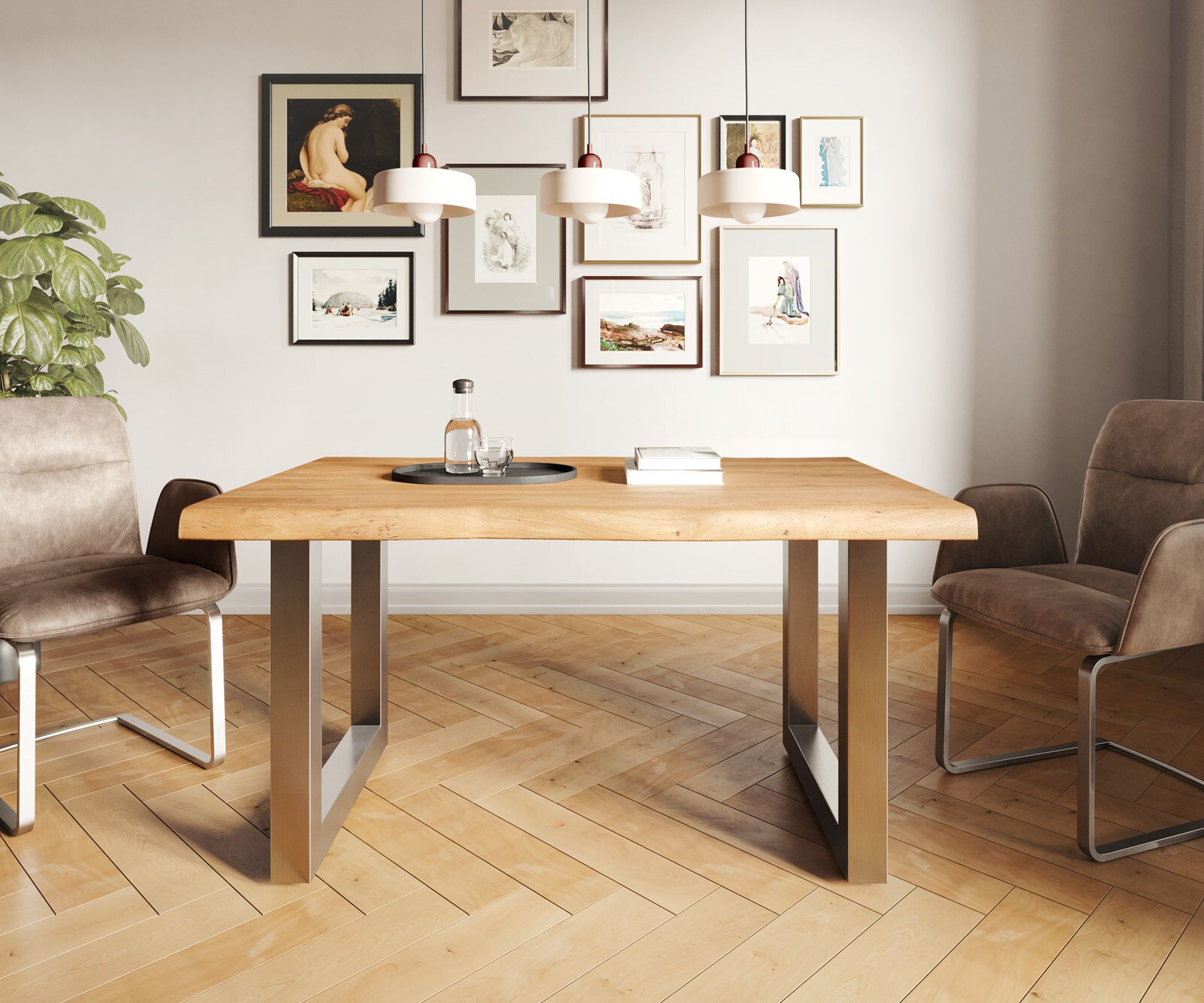 Stół do jadalni Edge 140x90cm XL akacja naturalna stal nierdzewna szeroka rama live-edge 1
