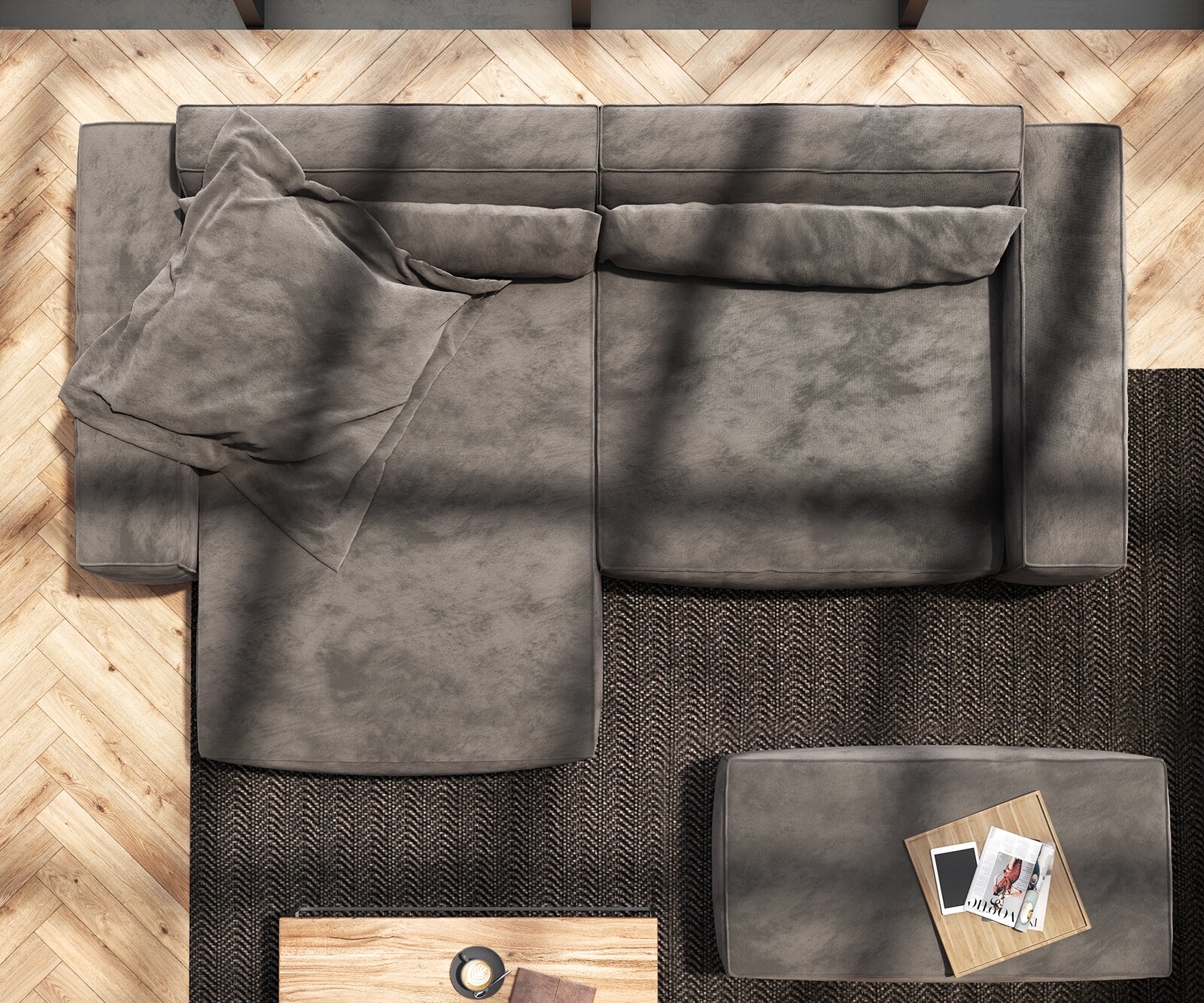 Sofa narożna Sirpio XL 270x170cm mikrofibra brąz khaki szezlong z możliwością zmiennego ustawienia z pufem 8
