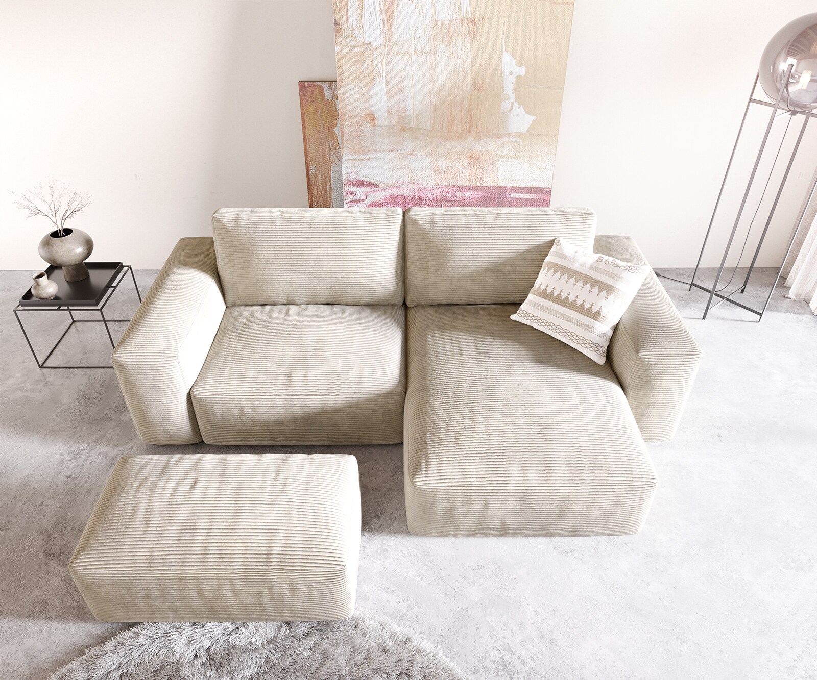 Sofa narożna Lanzo 230x155 cm sztruks beżowy szezlong z możliwością zmiennego montażu z pufem 3