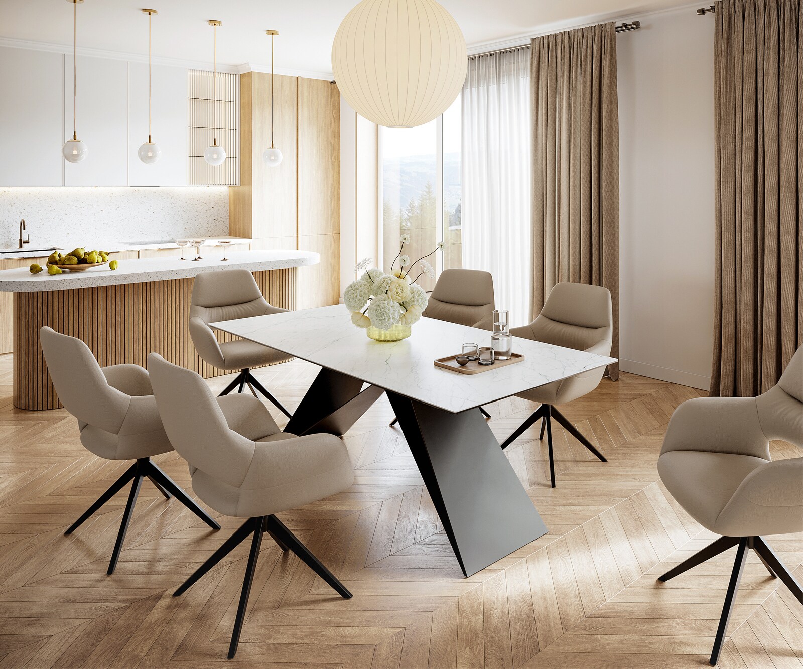 Stół do jadalni Edge 200x100 cm ceramika Laminam® Statuarietto biała rama V czarna 6
