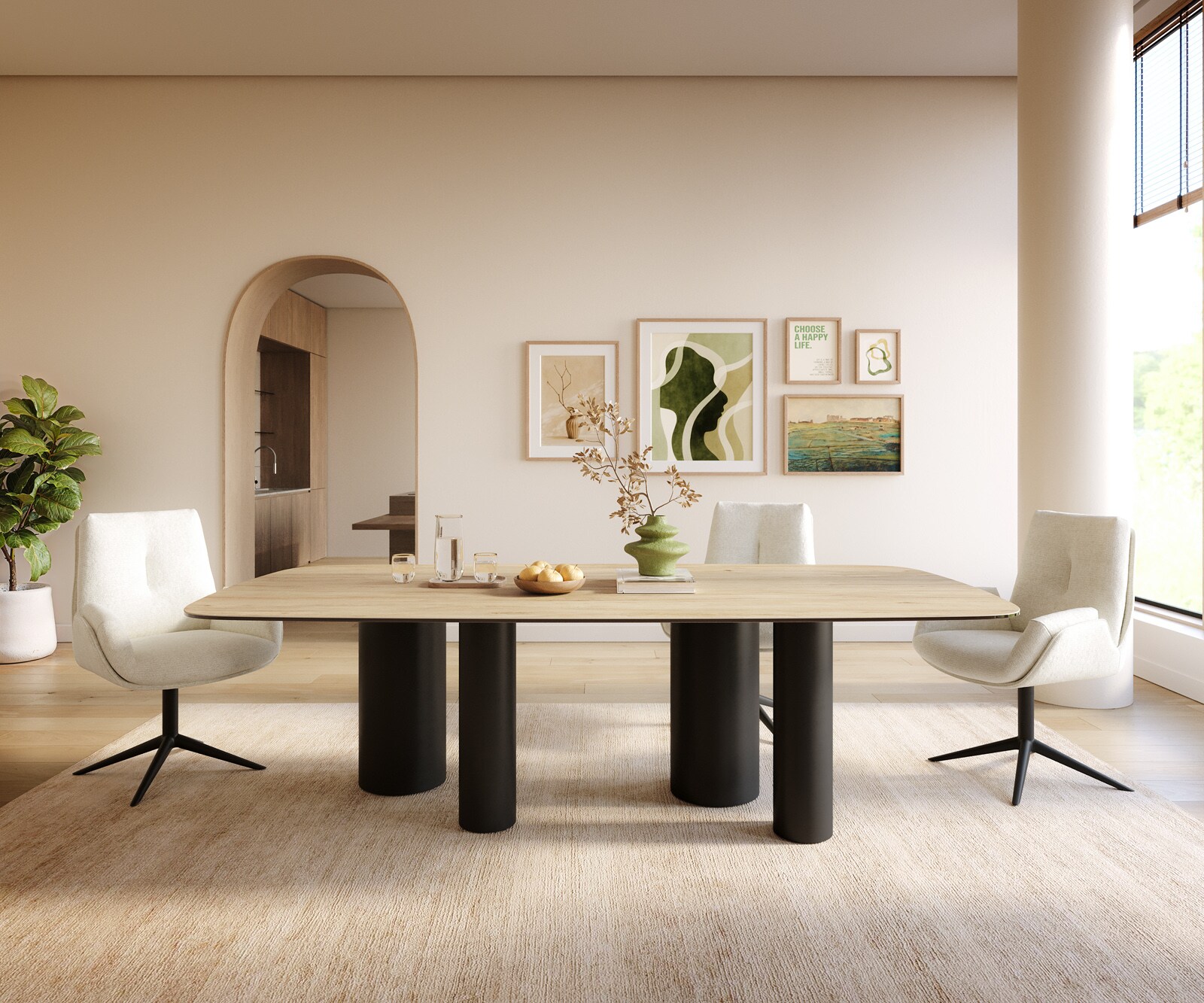 Stół do jadalni Edge w kształcie beczki 240x120cm ceramika Laminam® Sabbia kolor dębowy Pilier metal czarny 2