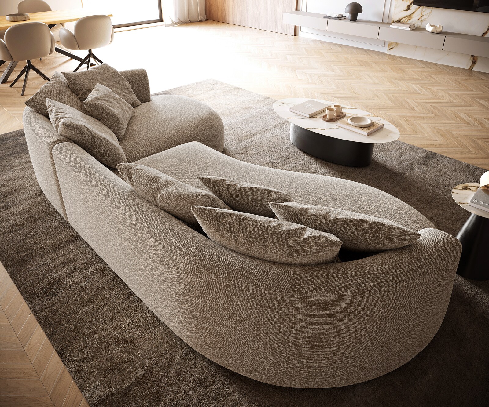 Duża Sofa Edina 330x170 cm miękka tkanina płócienna beżowa 4
