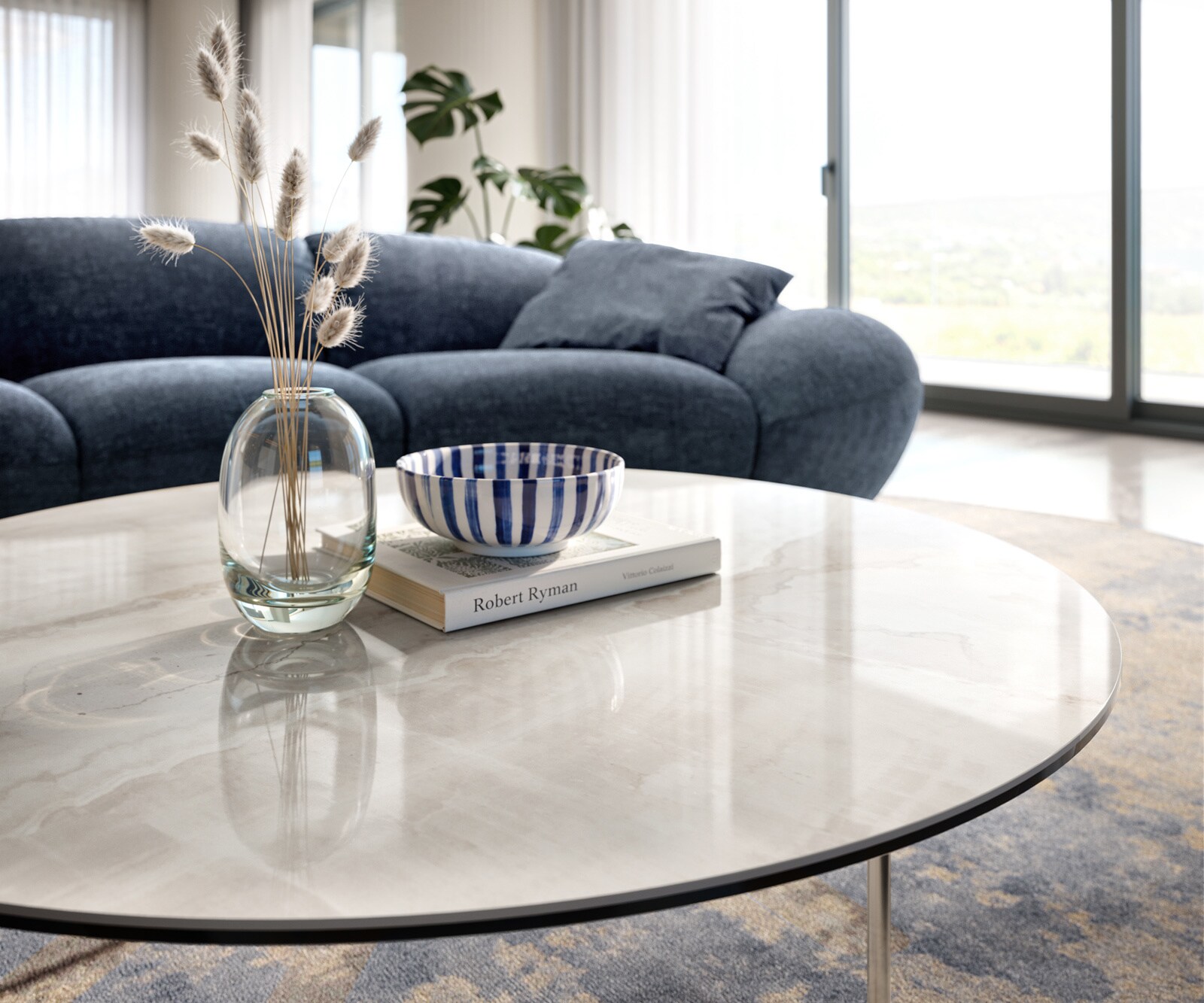 Stolik kawowy Edge okrągły 100x100 cm ceramika Onyx Champagne podstawa Trive stal nierdzewna szczotkowana 6