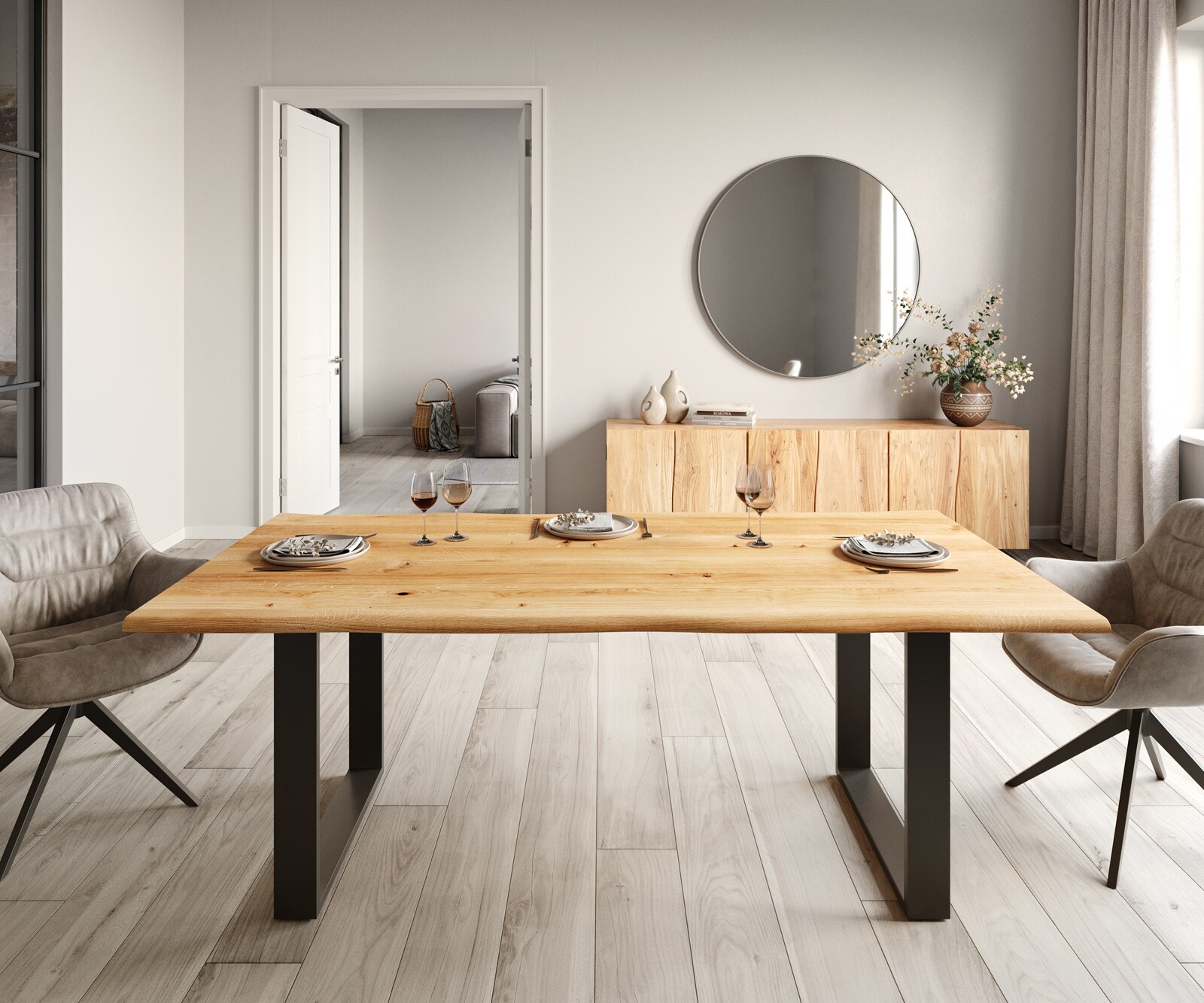 Stół do jadalni Edge 200x100x2,5-3 cm dąb naturalny metal wąska rama czarne live-edge 1