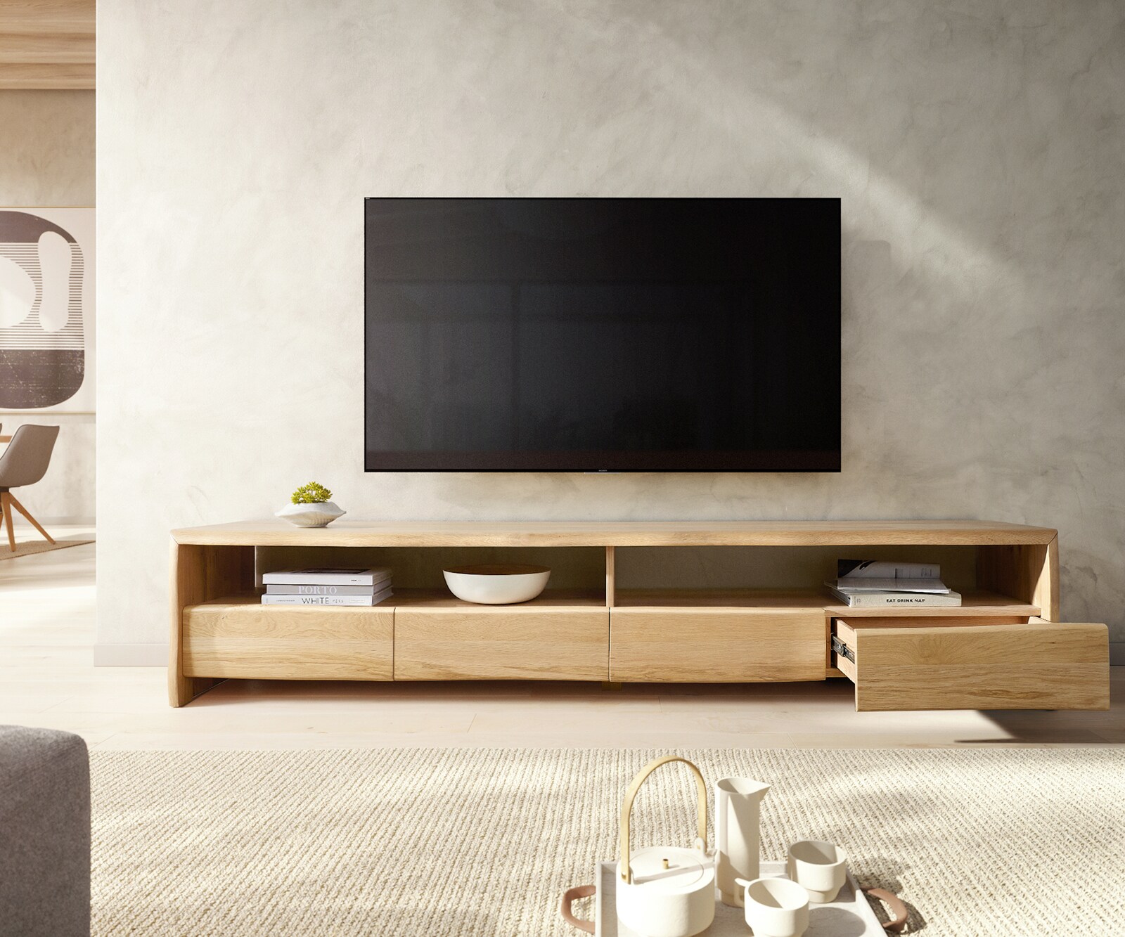 Szafka RTV Live-Edge 230 cm dąb naturalny 4 szuflady live-edge 4