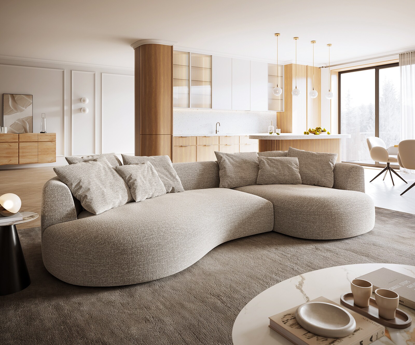 Duża Sofa Edina 330x170 cm miękka tkanina płócienna beżowa