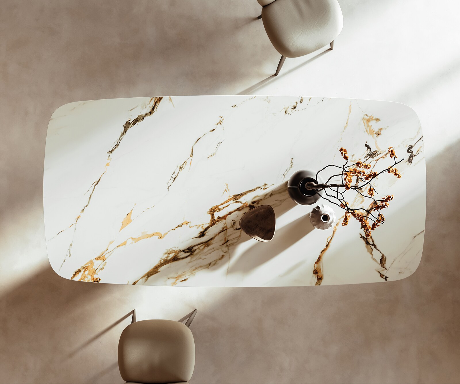Stół do jadalni Edge kształt beczki 240x120cm ceramika Calacatta Luxe biało-złoto-szary rama Cono metaliczny srebrny 5