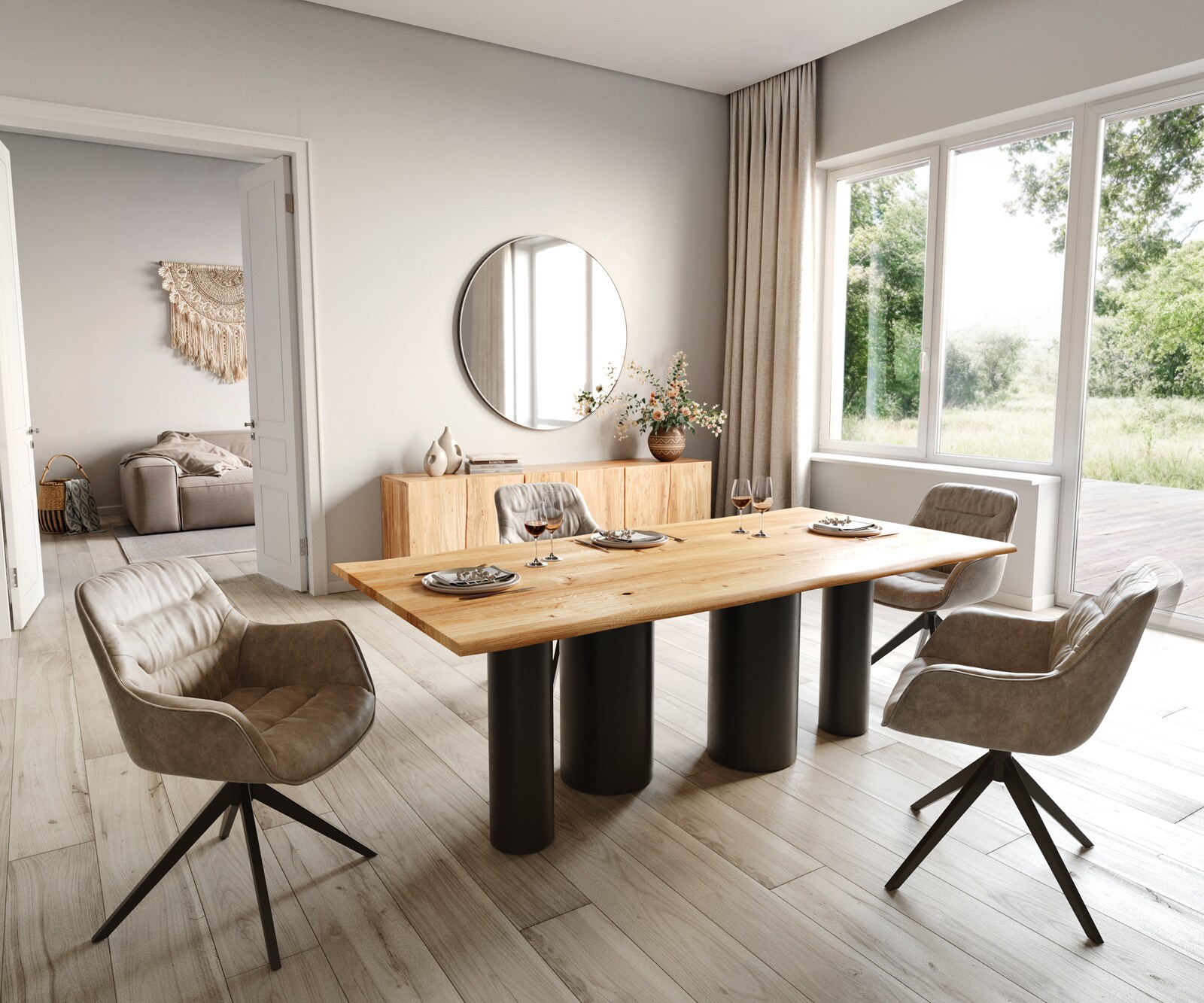 Stół do jadalni Edge 200x100x2,5-3 cm dąb naturalny rama Pilier metal czarny live-edge 5