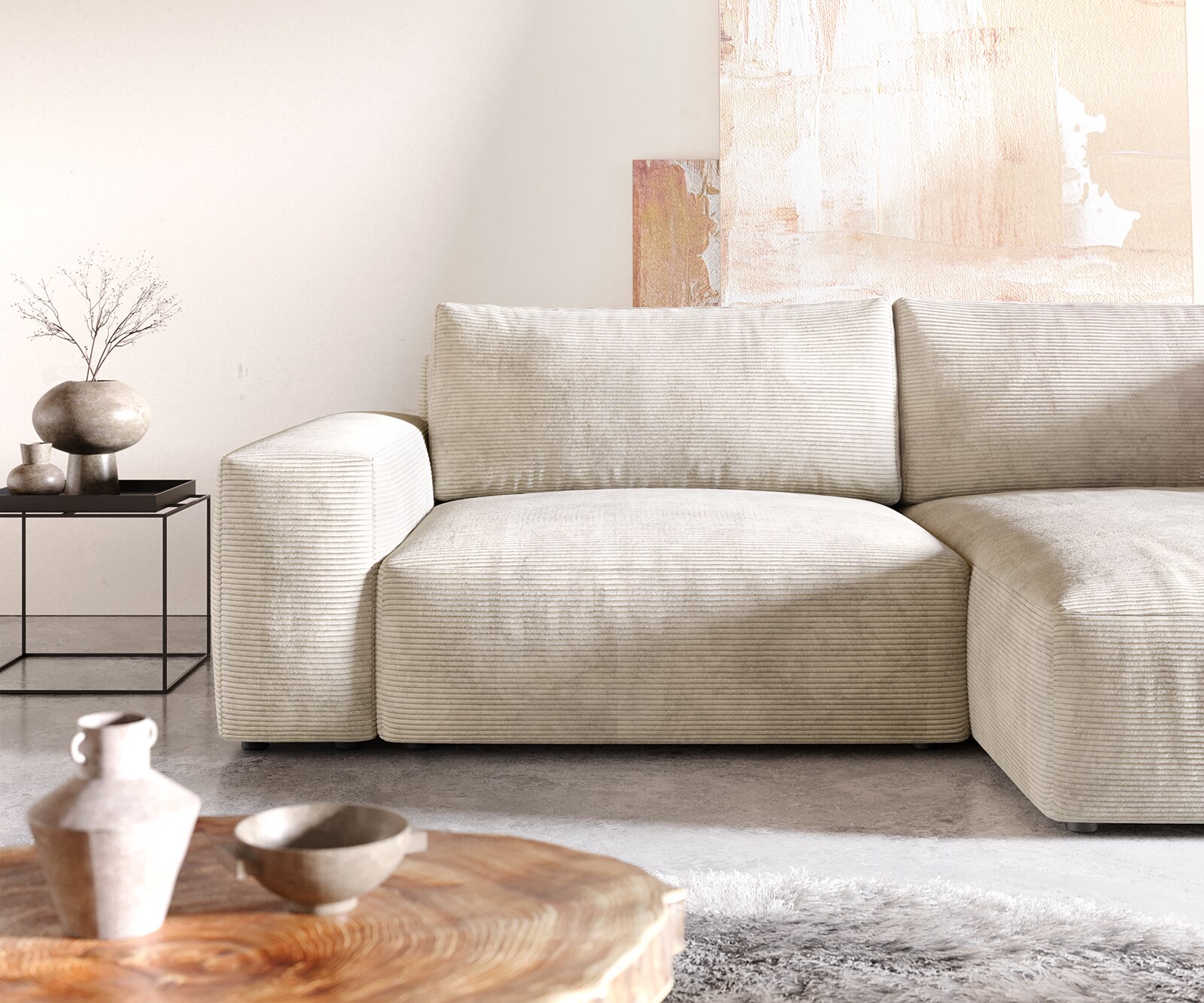 Sofa narożna Lanzo XL 270x180cm sztruks beżowy szezlong z możliwością zmiennego ustawienia 4
