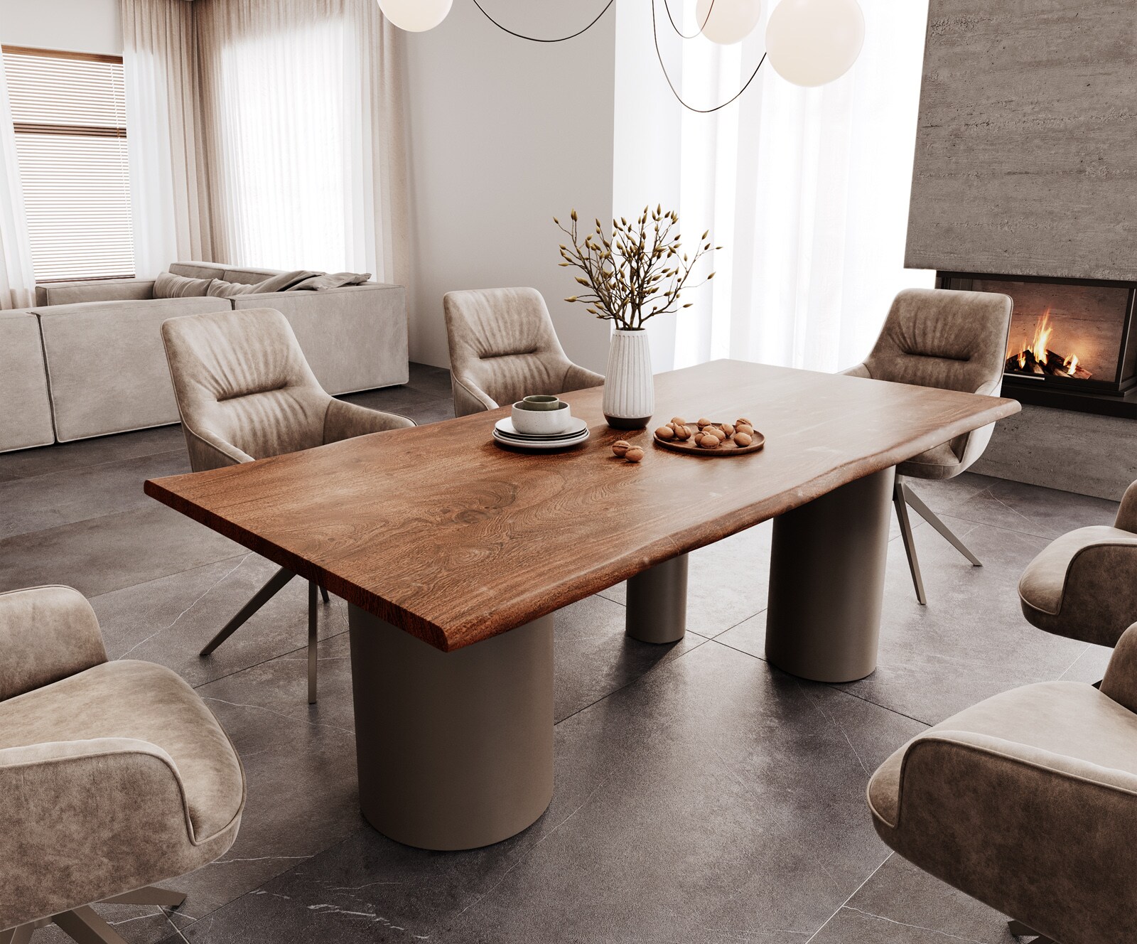 Stół do jadalni Edge 200x100 cm akacja brązowa rama rama Troa metal kolor tytanowy live-edge