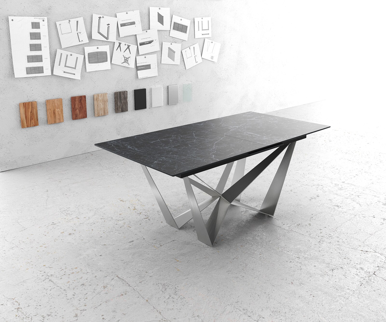 Stół do jadalni Edge 180-220x100 cm ceramika Laminam® Nero Greco antracyt rama Spider stal nierdzewna rozkładany 1