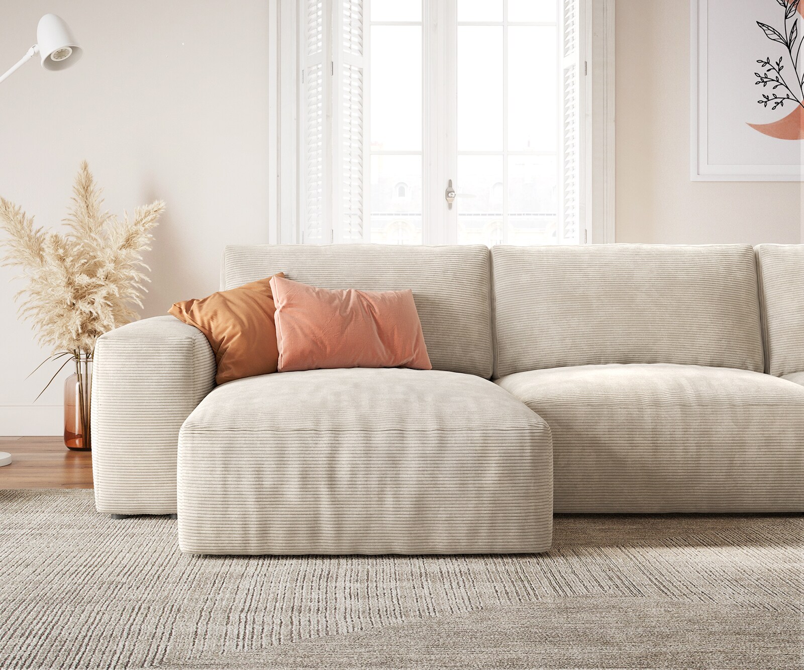 Sofa w kształcie litery U Lanzo L 330x230 cm sztruks beżowy szezlong z możliwością obustronnego montażu 4