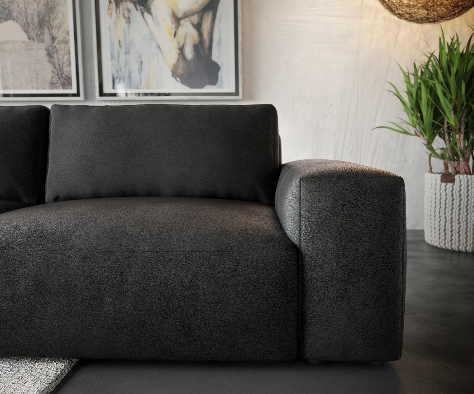 Sofa narożna Lanzo XL 270x180cm skóra ekologiczna antracyt vintage szezlong z możliwością zmiennego ustawienia z pufem 4