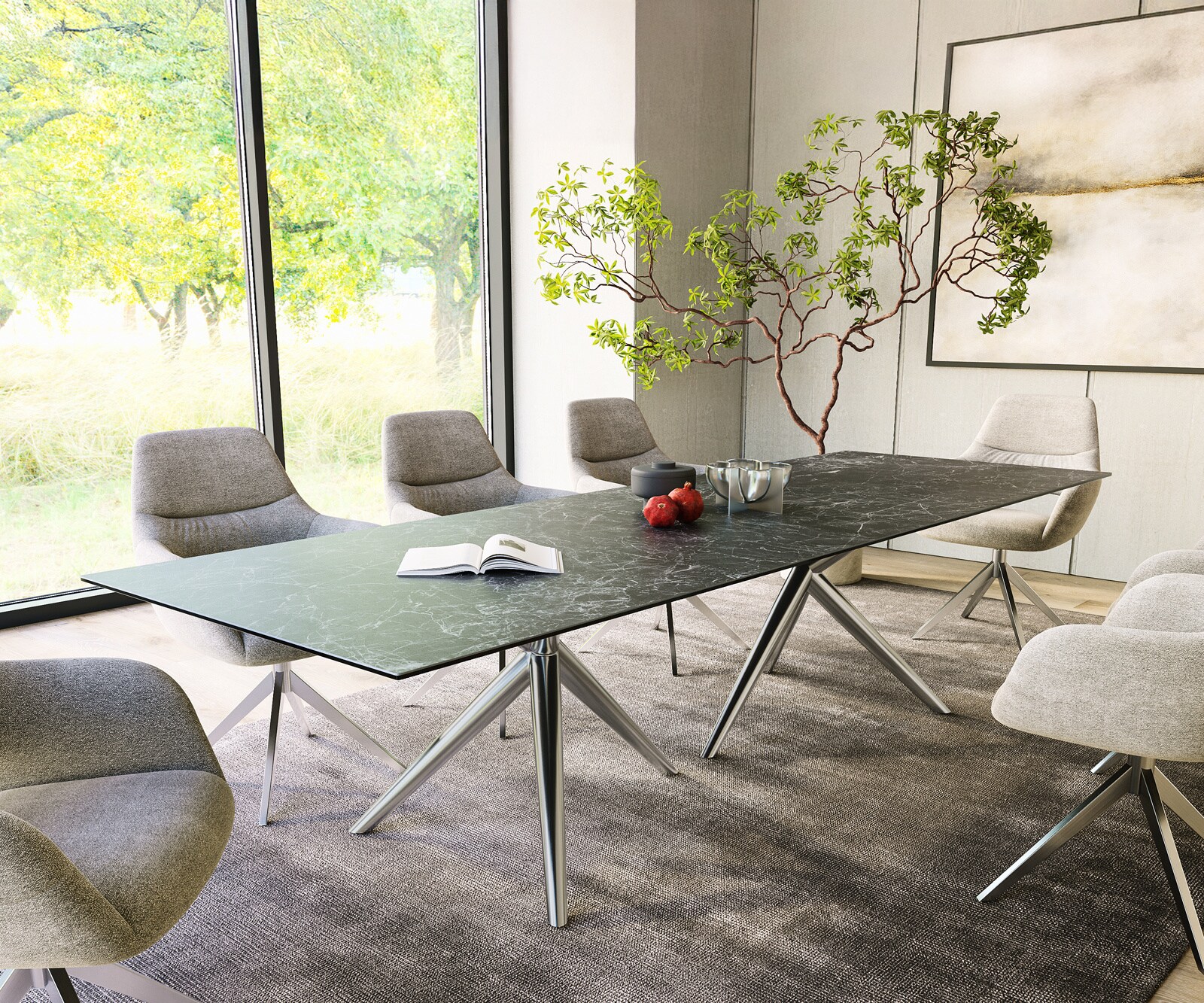 Stół do jadalni Edge 300x100cm ceramika Laminam® Nero Greco antracyt rama Estelar stal nierdzewna