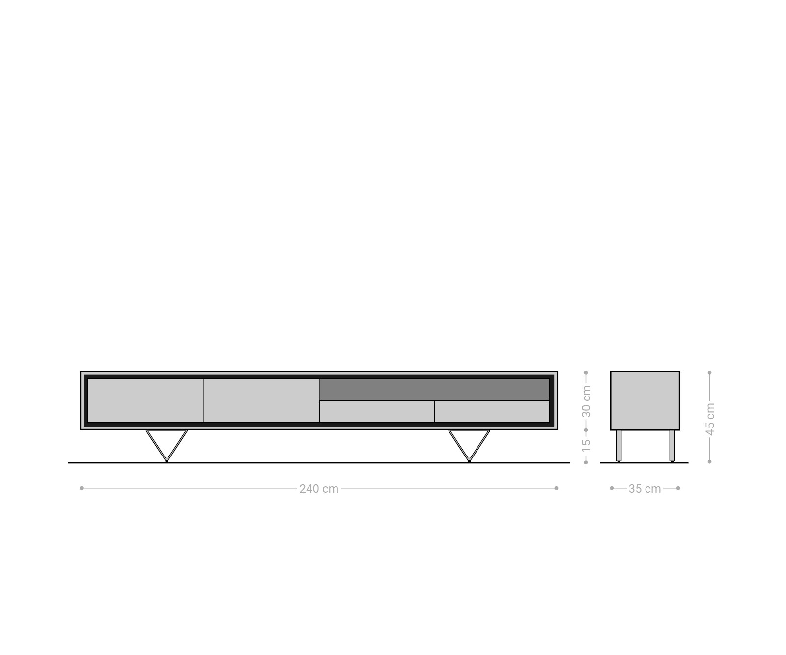 Szafka RTV Stonegrace 240 cm akacja naturalna 2 drzwi 1 przegroda 2 szuflady fornir kamienny nóżki V 6