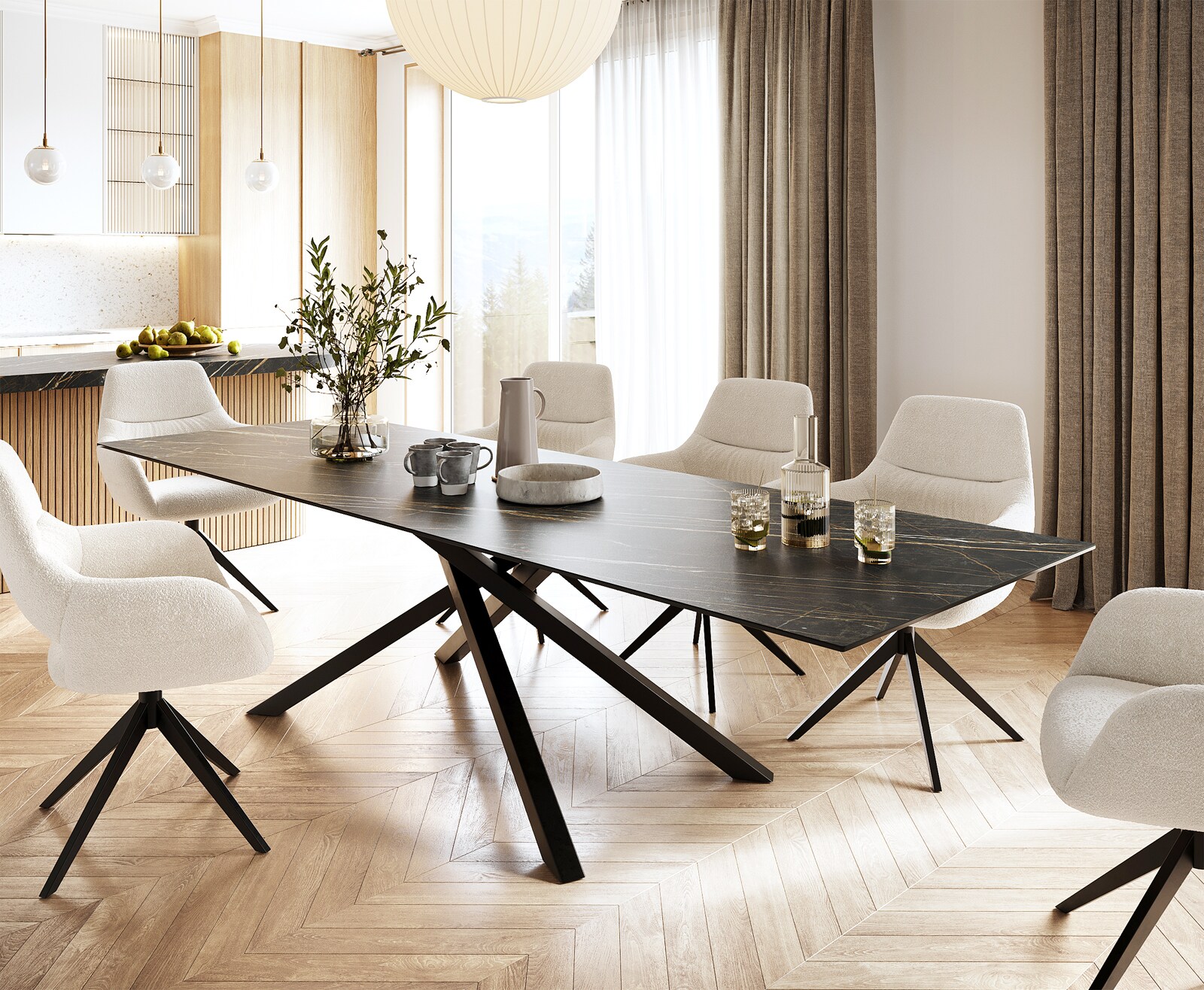Stół do jadalni Edge 300x100cm ceramika Laminam® Noir Desir brązowy rama Cross czarna