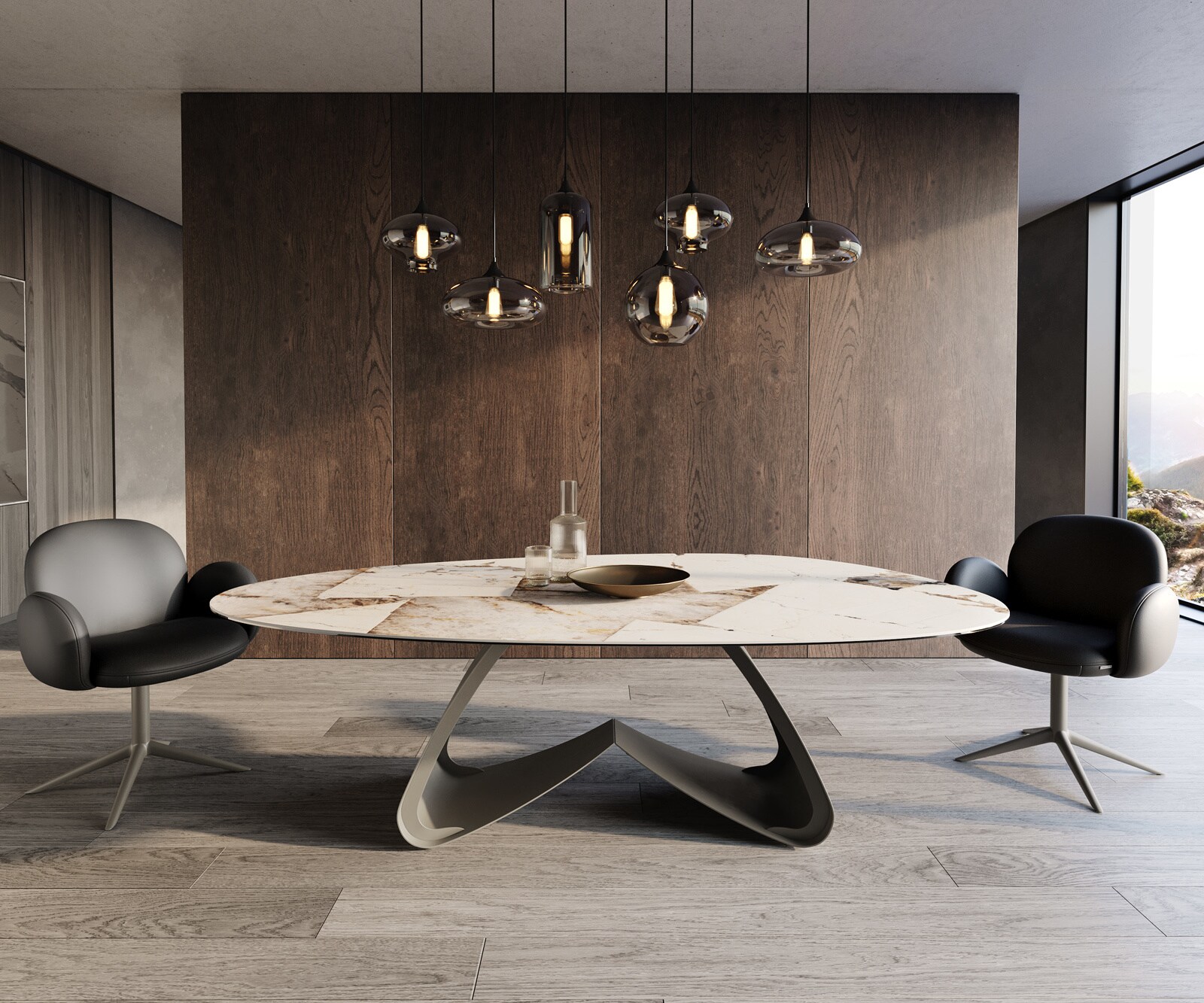 Stół do jadalni Edge owalny 220x120 cm ceramika Iris FMG Patagonia Lappato rama typu W metal w kolorze tytanu 2