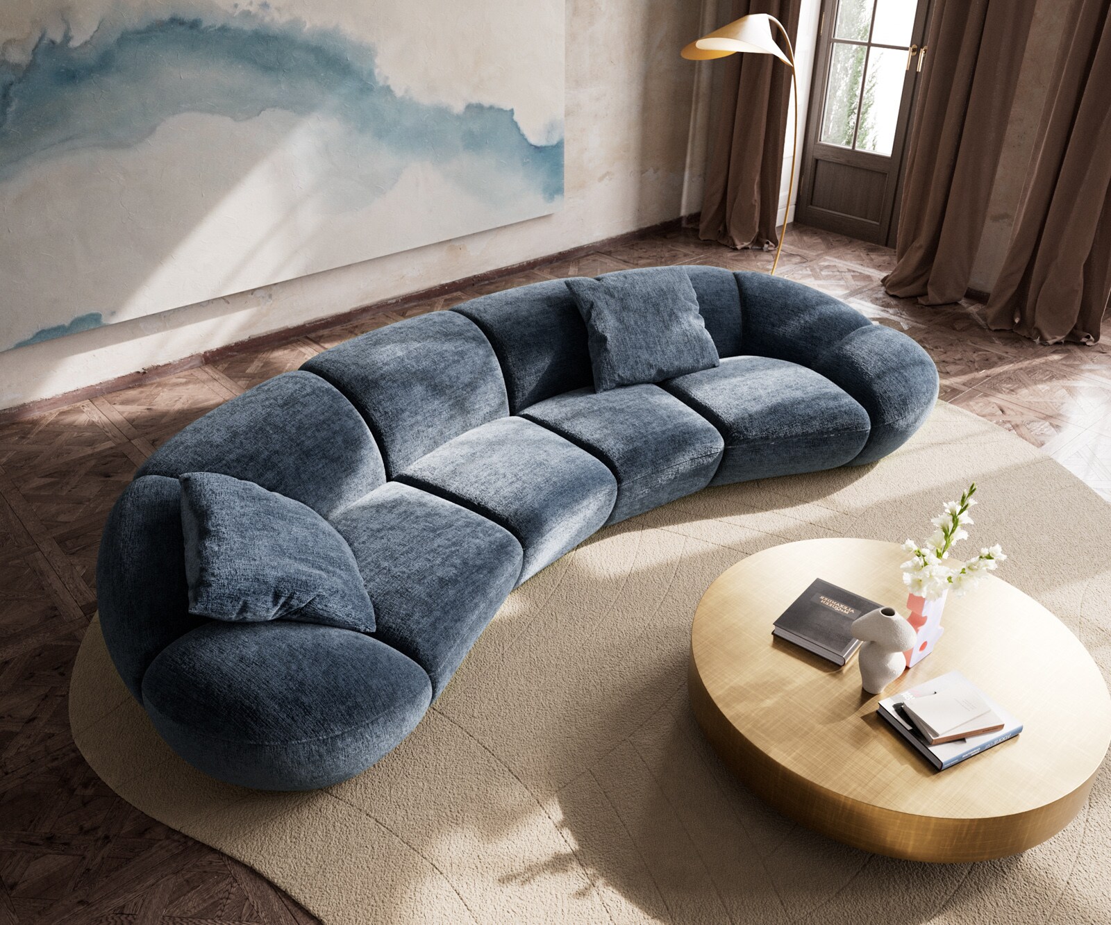 Sofa Lunna 360x175 cm szenil niebieski 2 poduszki 3