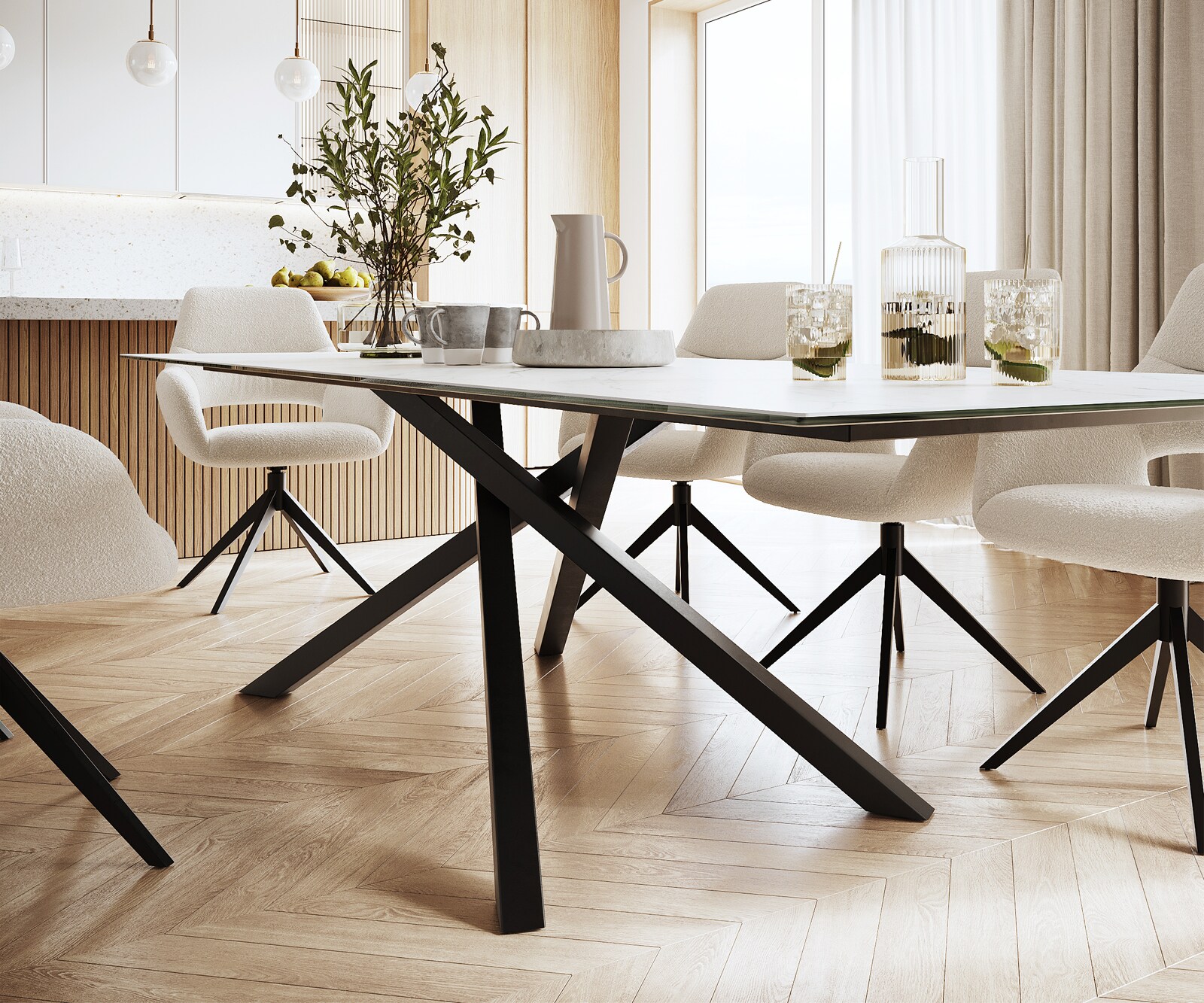 Stół do jadalni Edge 300x100cm ceramika Laminam® Statuarietto biały rama Cross czarna 5
