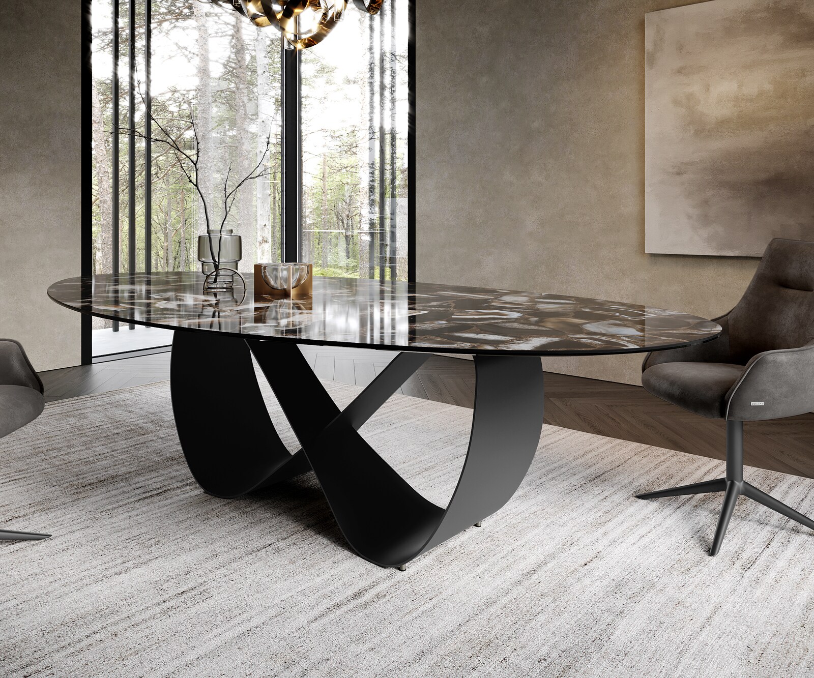 Stół do jadalni Edge owalny 280x130 cm ceramika Iris FMG Agatablack rama Infinity metal czarny 5