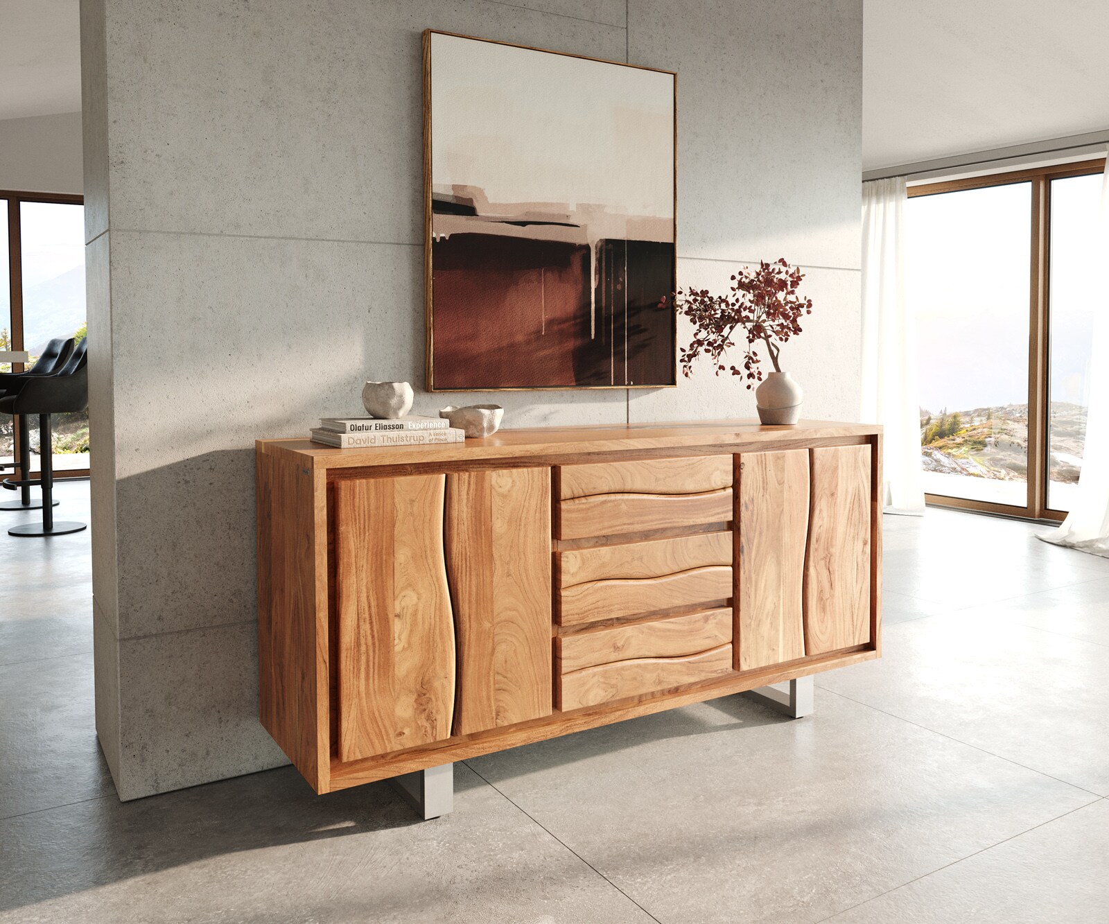 Komoda Live-Edge 170 cm akacja naturalna 3 szuflady 4 drzwi