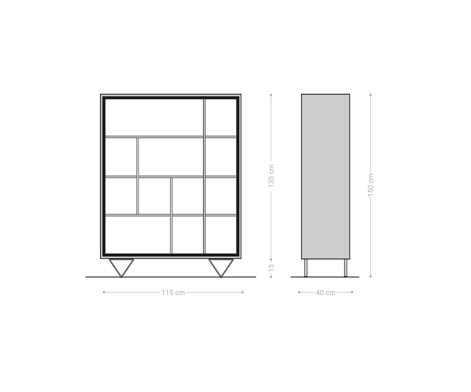 Regał Stonegrace 115x150 cm akacja naturalna 12 przegród fornir kamienny nóżki V 5