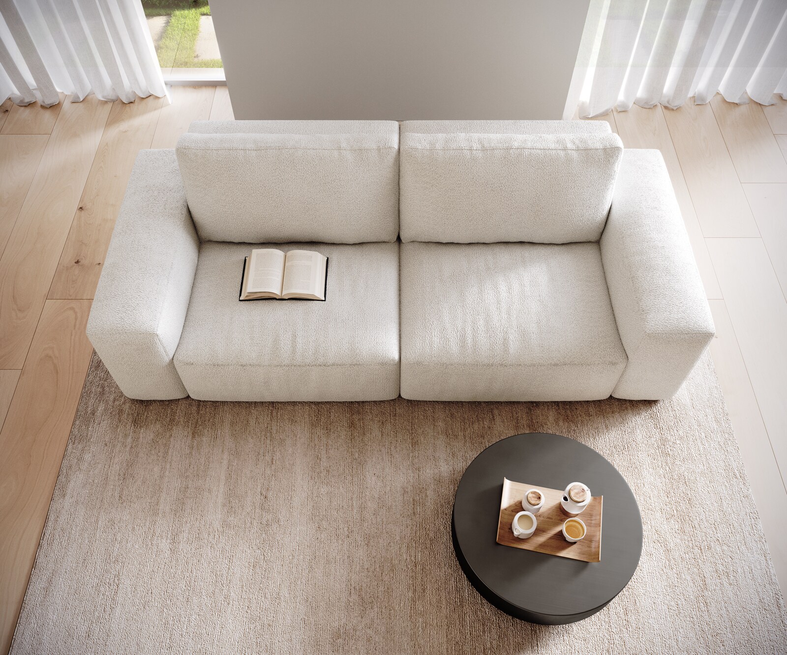 Duża sofa Lanzo L 250x105 cm bouclé kremowo-biały 3