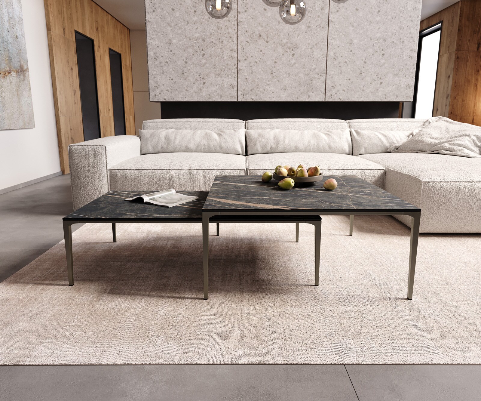 Stolik kawowy Levente 85x85cm ceramika Laminam® Noir Desir brązowy rama metal kolor tytanowy 6