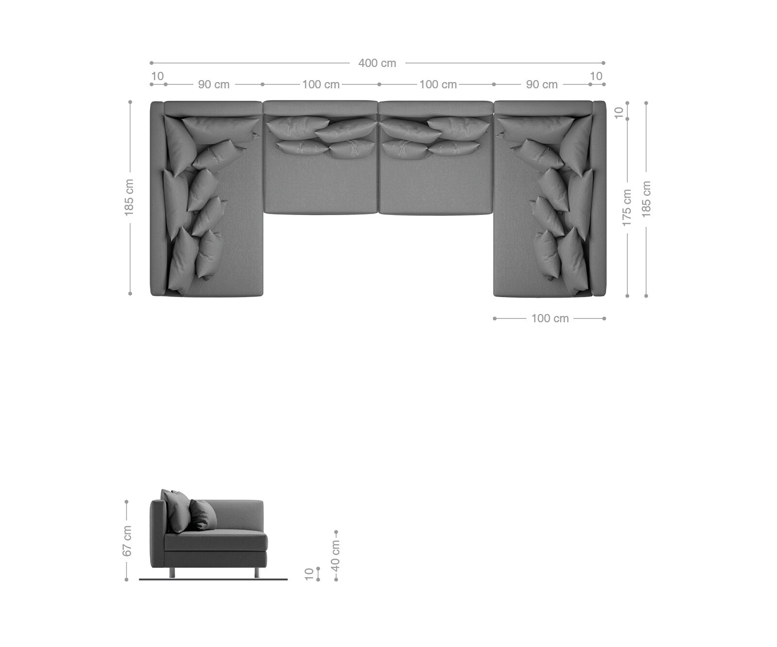 Zestaw wypoczynkowy Clovis XL czarny sofa modułowa z możliwością rozbudowy 6