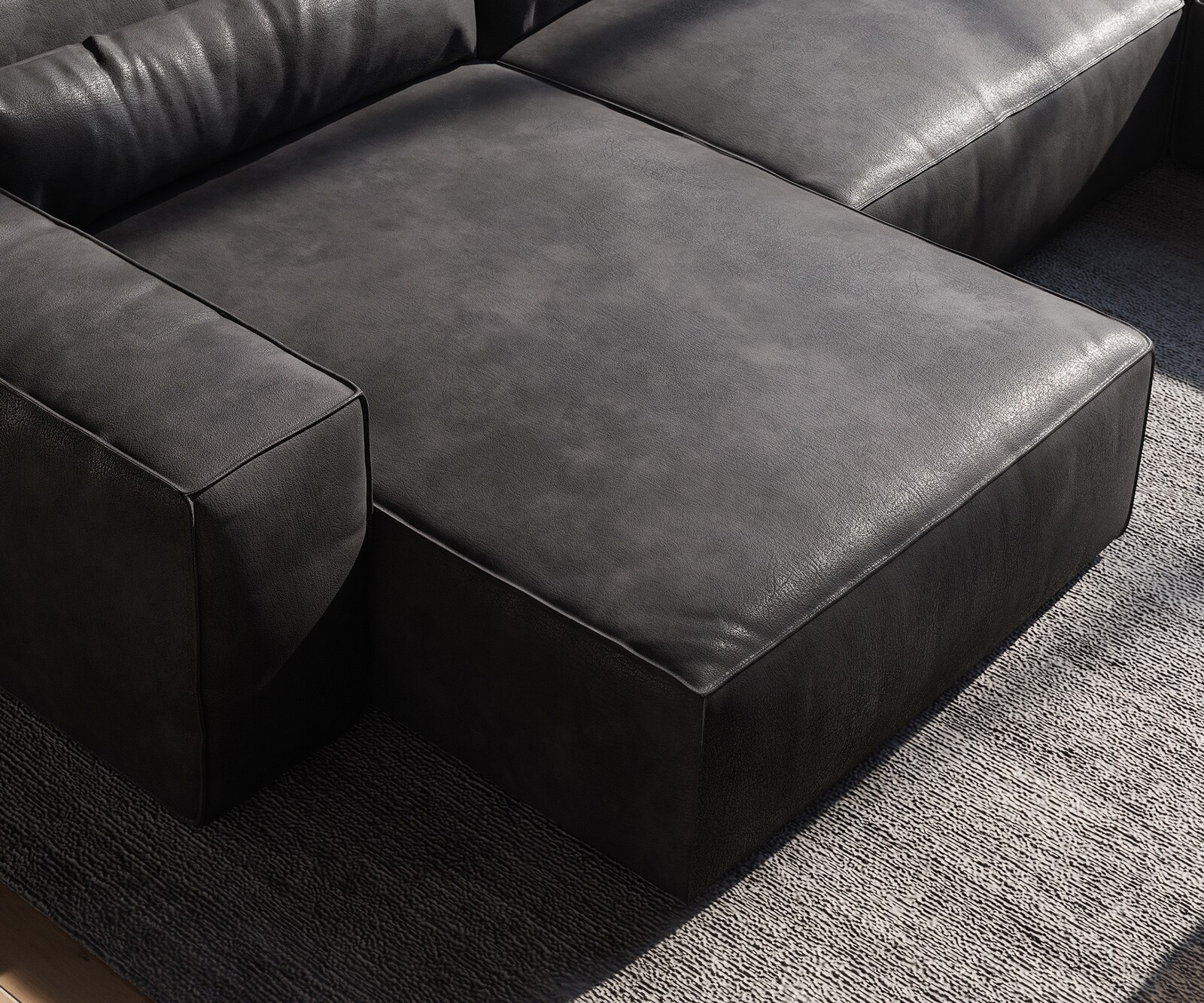 Sofa w kształcie litery U Sirpio 300x210 cm eko-skóra antracytowa vintage szezlong z możliwością obustronnego montażu z pufem 6