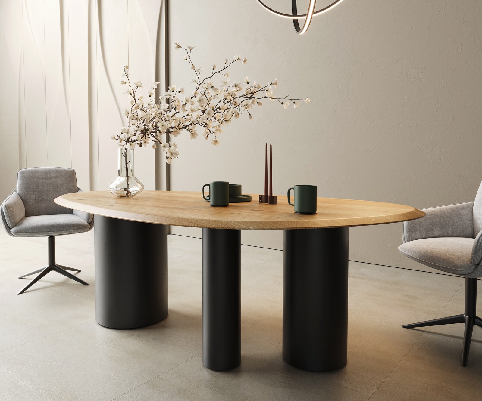 Stół do jadalni Edge owalny 220x120x2,5cm dąb naturalny rama Troa metal czarny krawędź flow-edge 6
