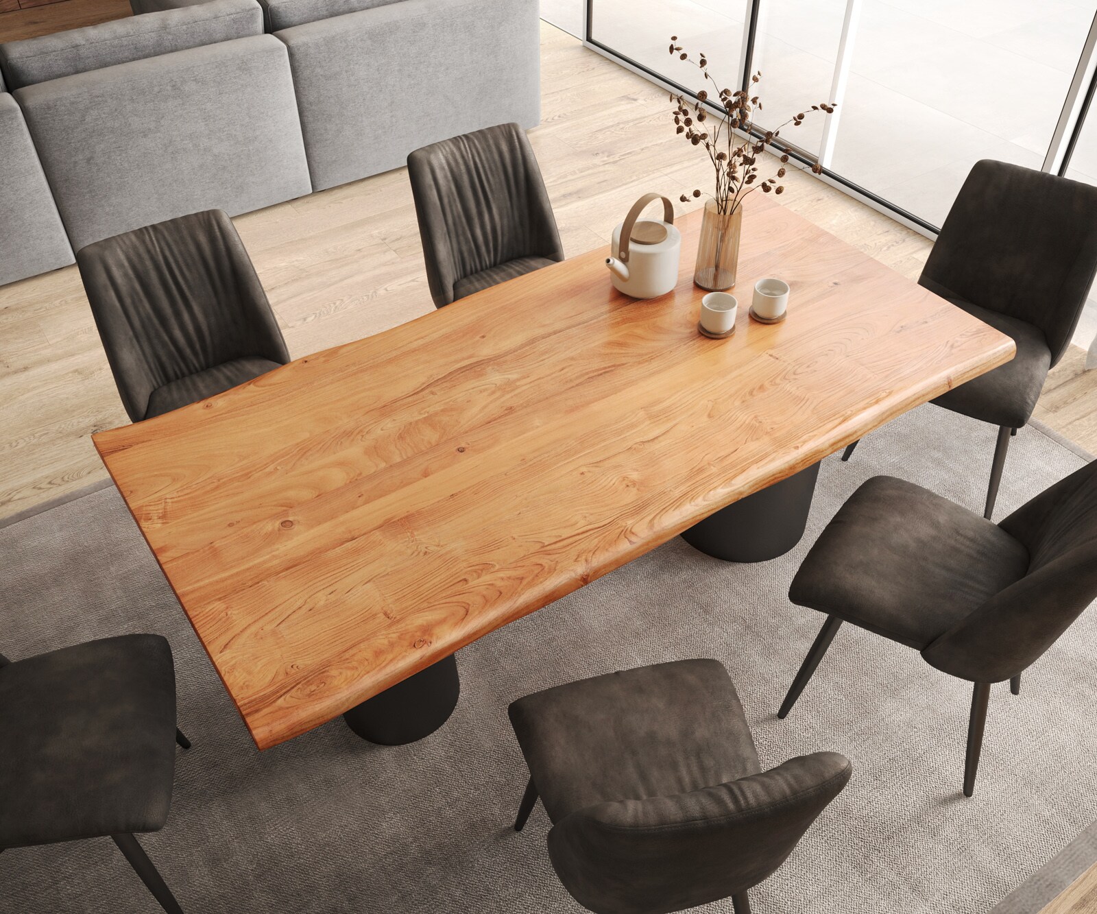 Stół do jadalni Edge 200x100cm akacja naturalna rama Troa metal czarny live-edge 3