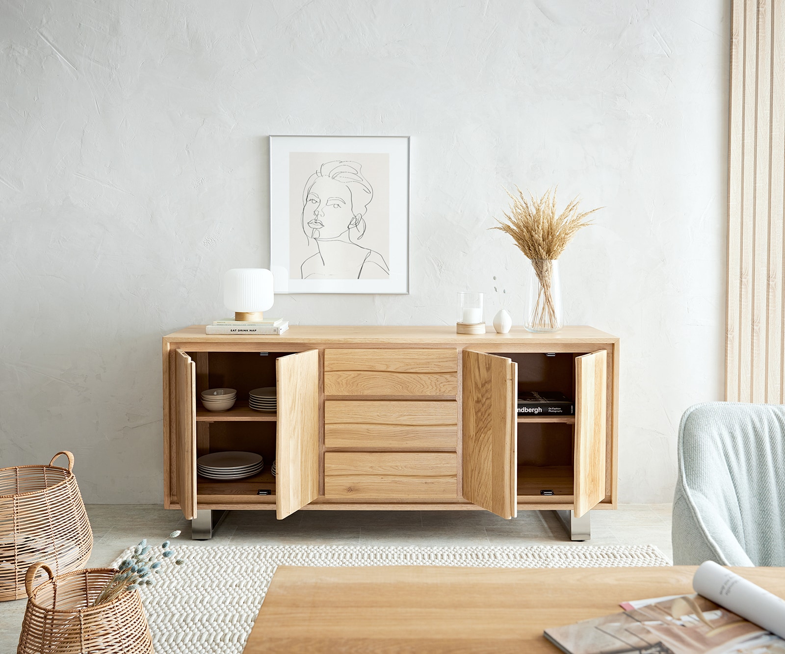 Komoda Live-Edge 170 cm dąb naturalny 3 szuflady 4 drzwi 4